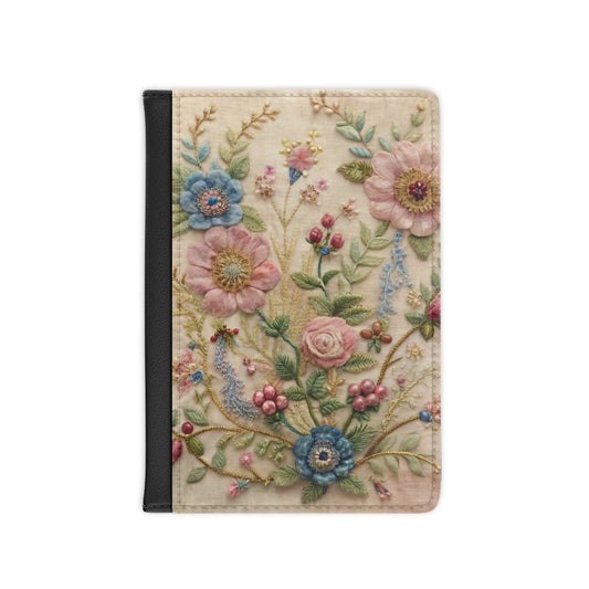 Floral Embroidered Passport Cover — Vintage Garden Travel Passport Holder