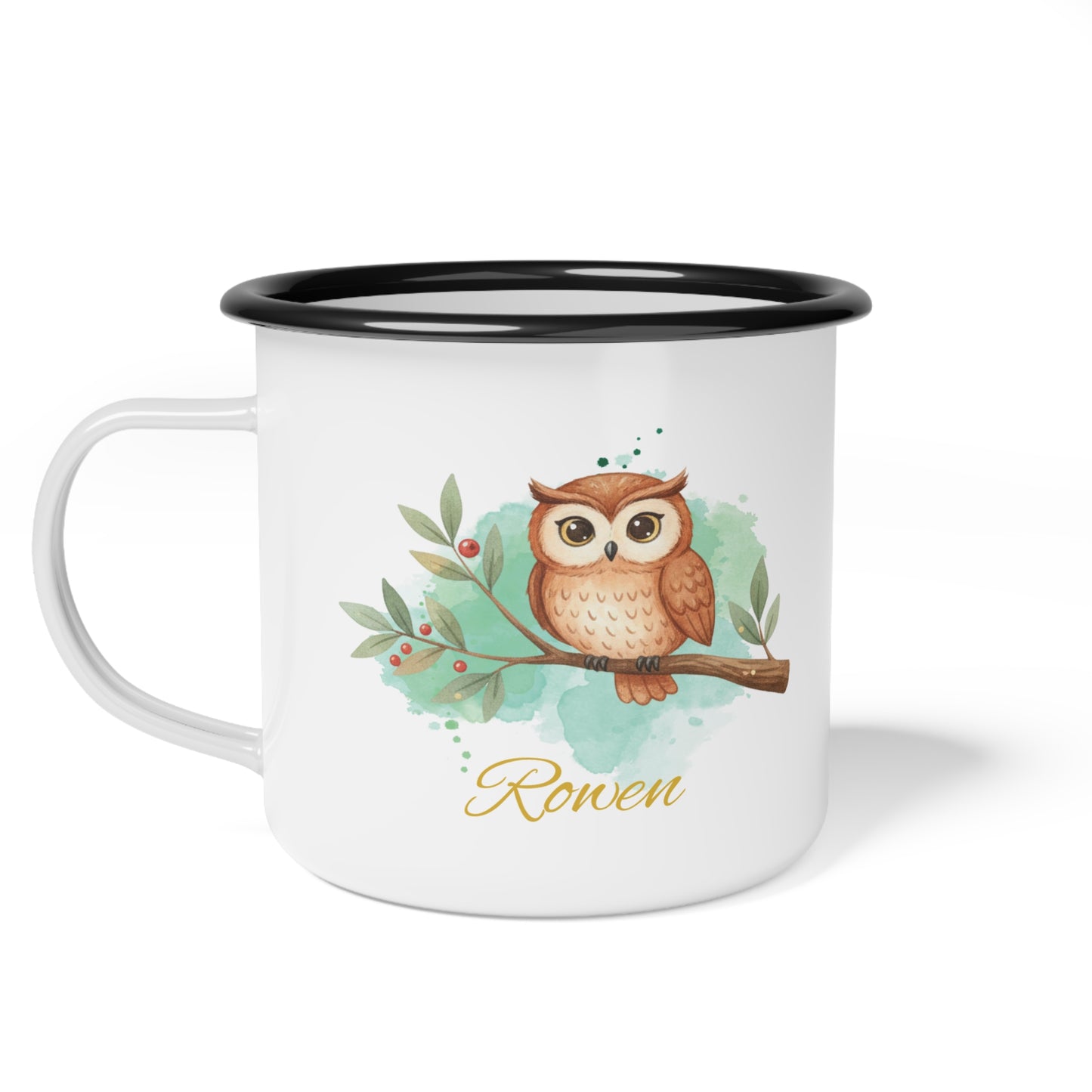 Personalized Owl Enamel Camp Cup - Customizable Adventure Mug