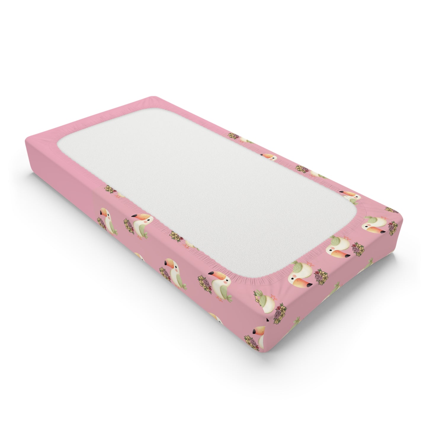 Personalized Pink Toucan Baby Changing Pad Cover — Custom Name Nursery Accessory