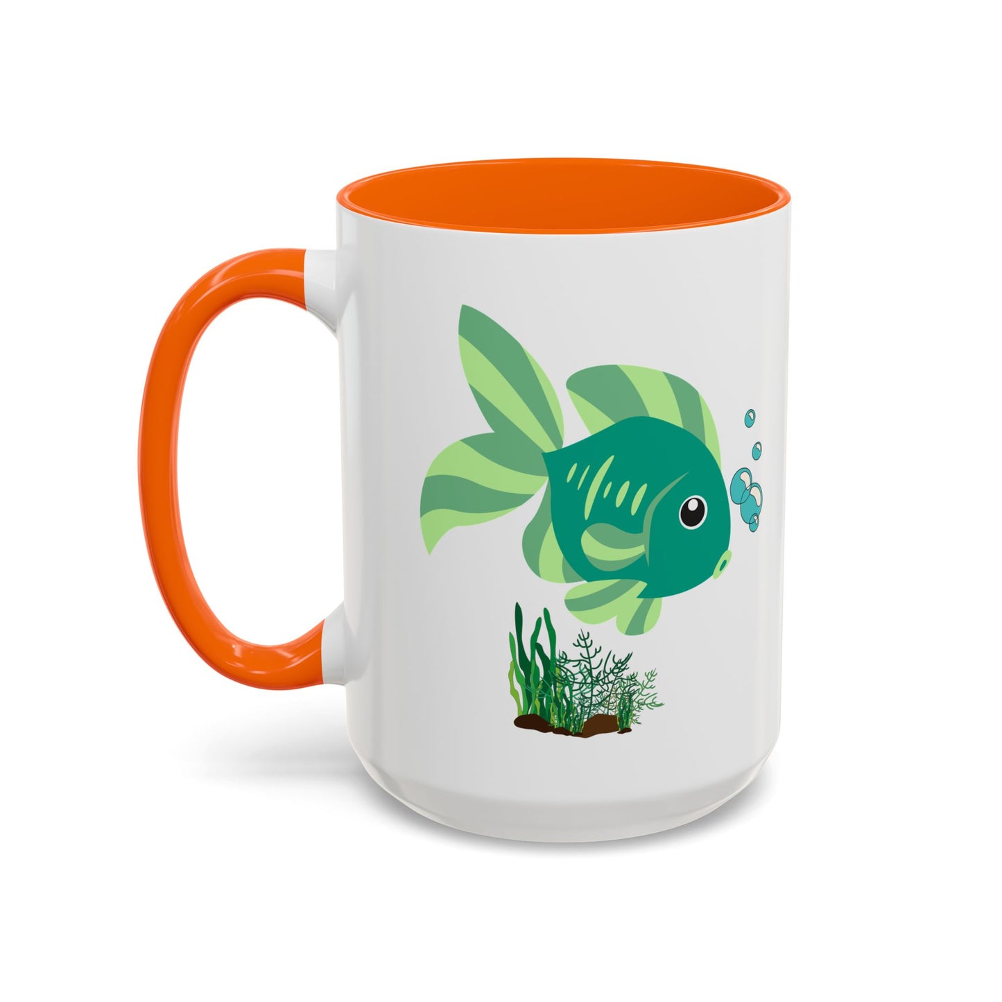 Green fish with bubbles and aquatic plants Coffee Mug