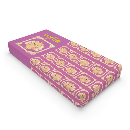 Changing Pad Cover — Personalized Pink Lion Nursery Pattern (Name: Lydia)