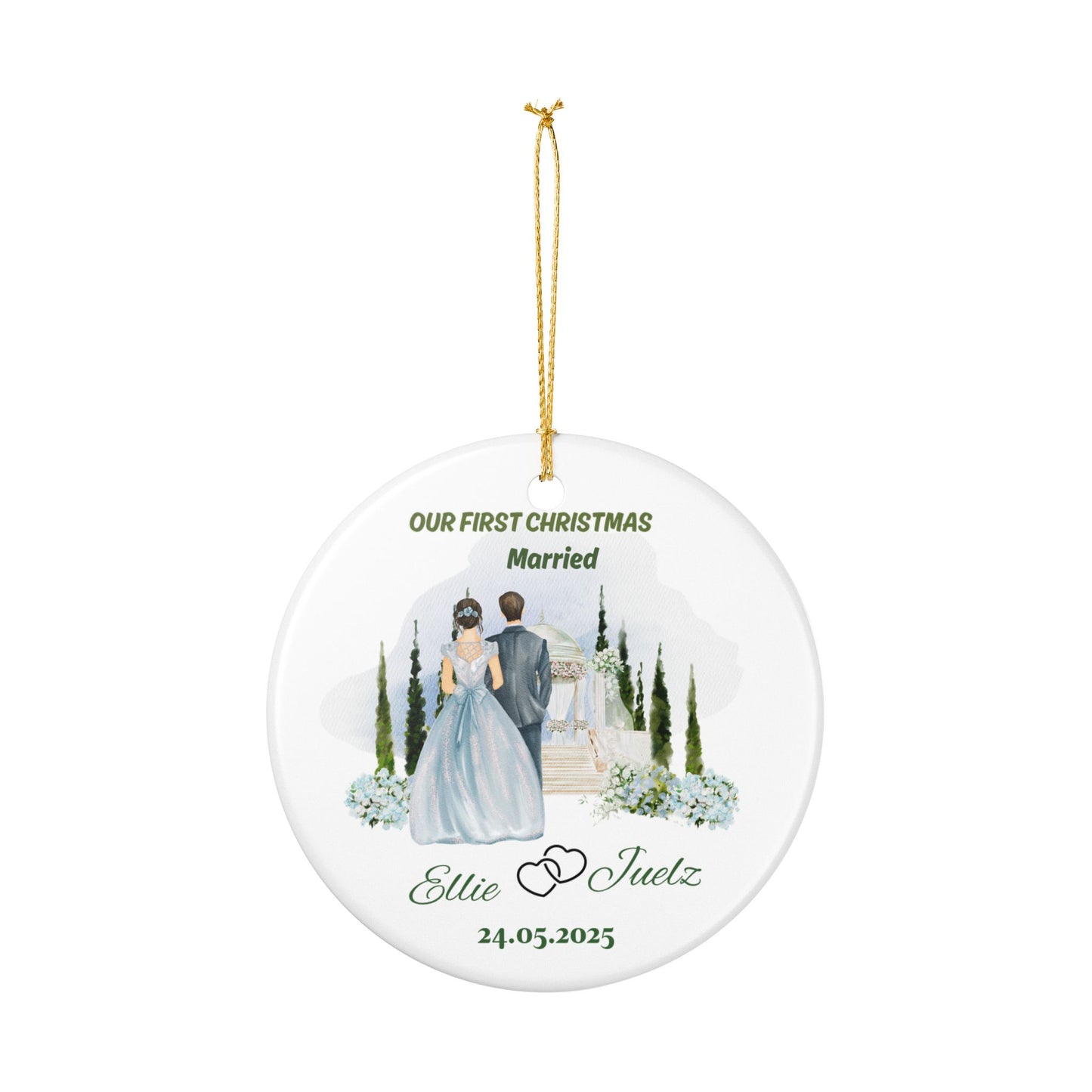 Personalized Wedding Ornament, First Christmas Ornament, Custom Couple Keepsake, Holiday Decor, Newlywed Gift