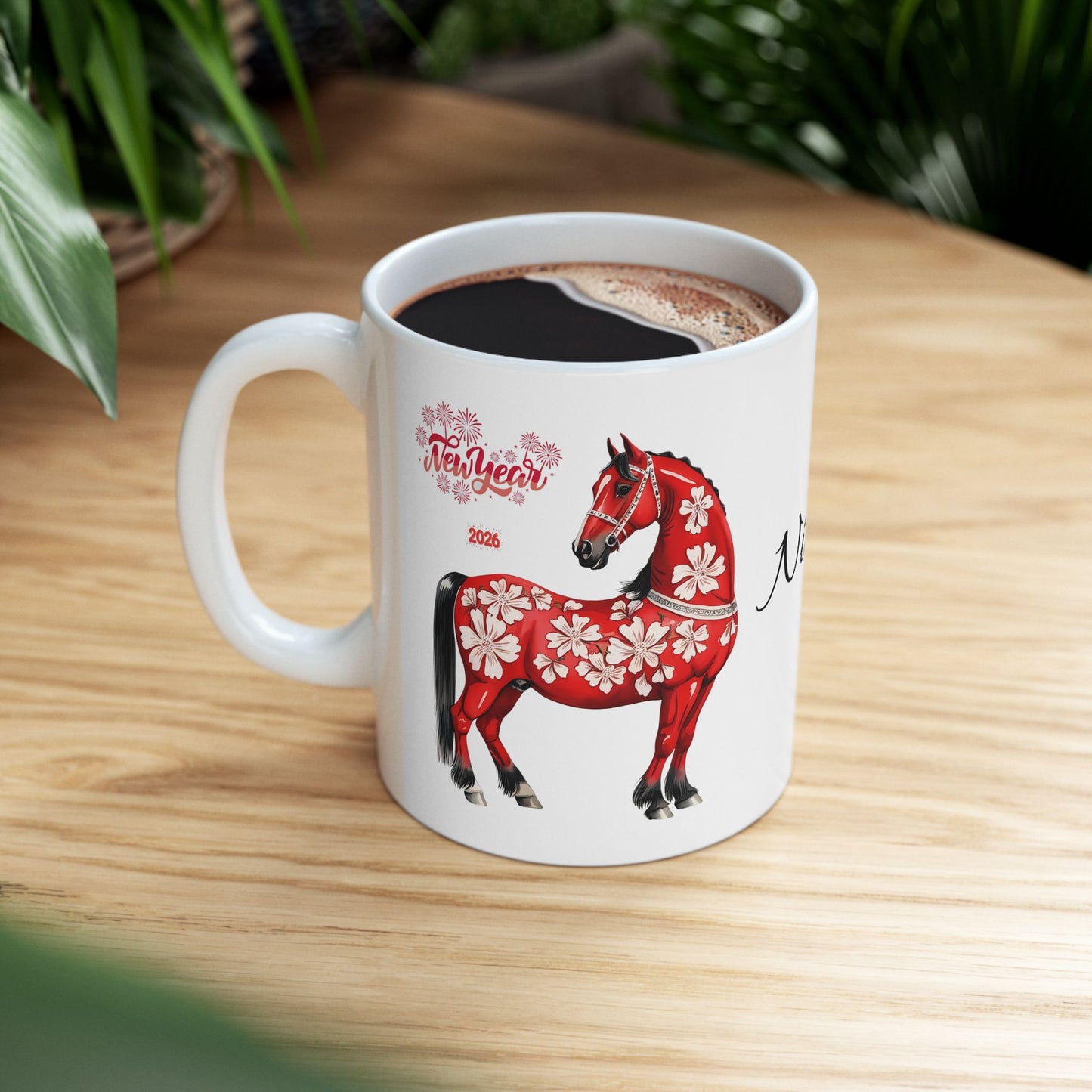 Personalized Red Floral Cow Mug — Custom Name Ceramic Coffee Cup (11oz/15oz)