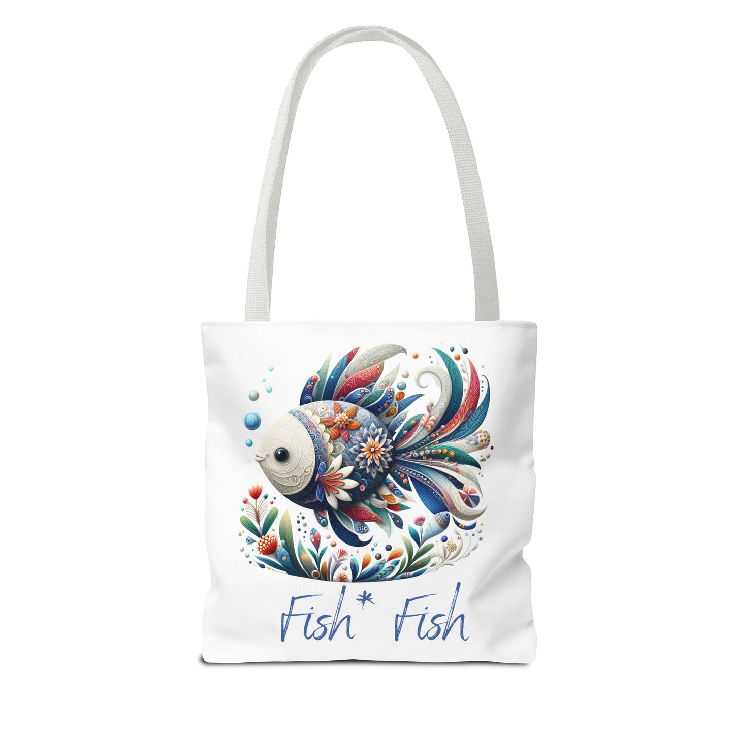 Floral Fish Tote Bag — Colorful Whimsical "Fish Fish" Canvas Tote