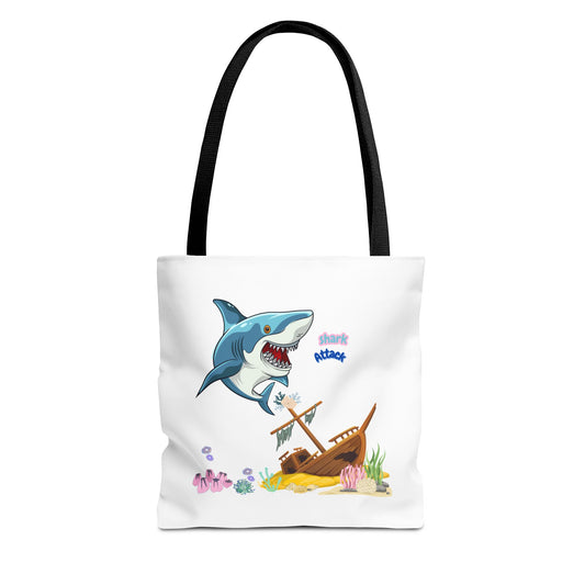 Shark ship colorful coral reef Tote Bag