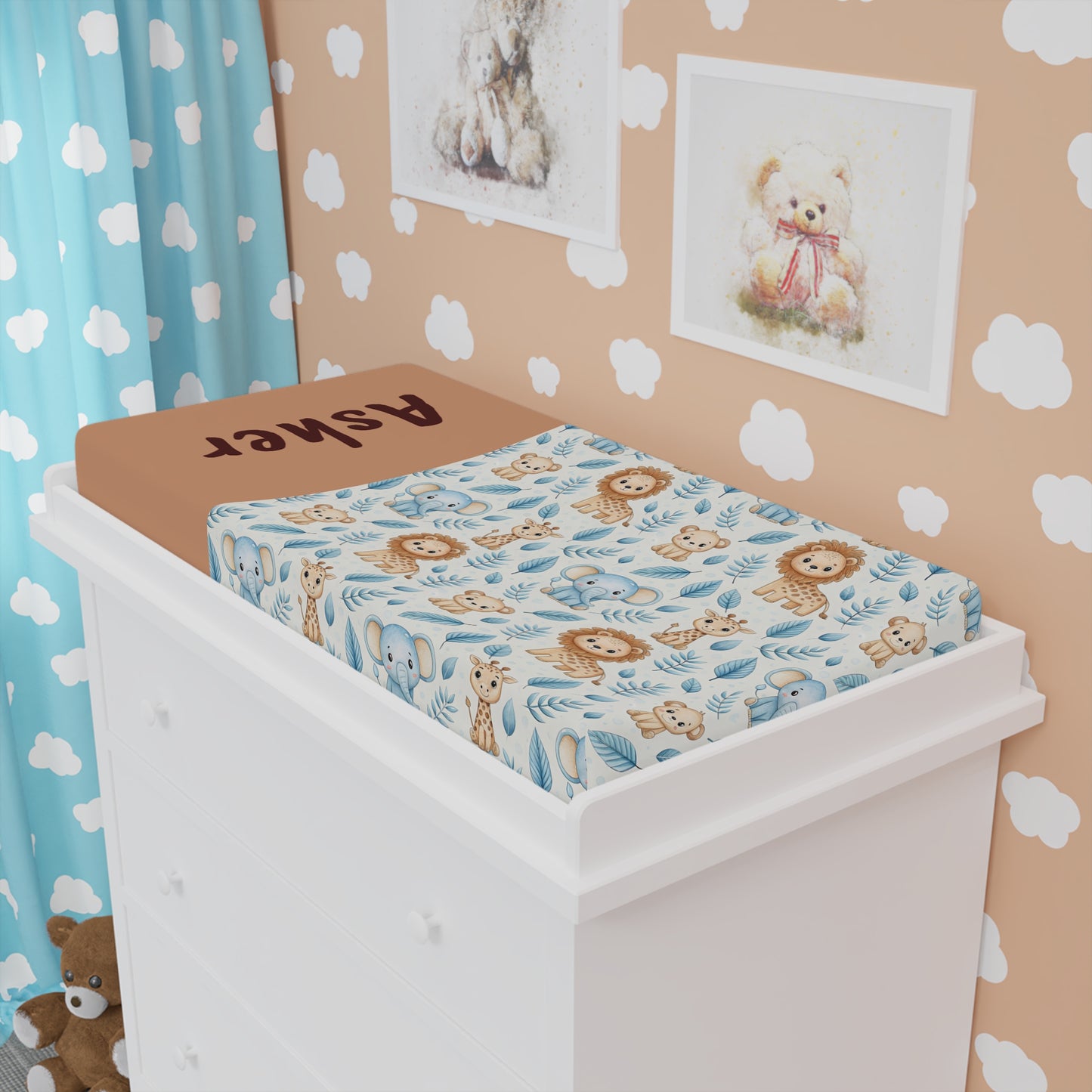 Safari Friends Baby Changing Pad Cover — Personalized Name Option