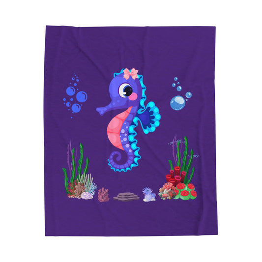 Seahores playful under the sea Velveteen Plush Blanket
