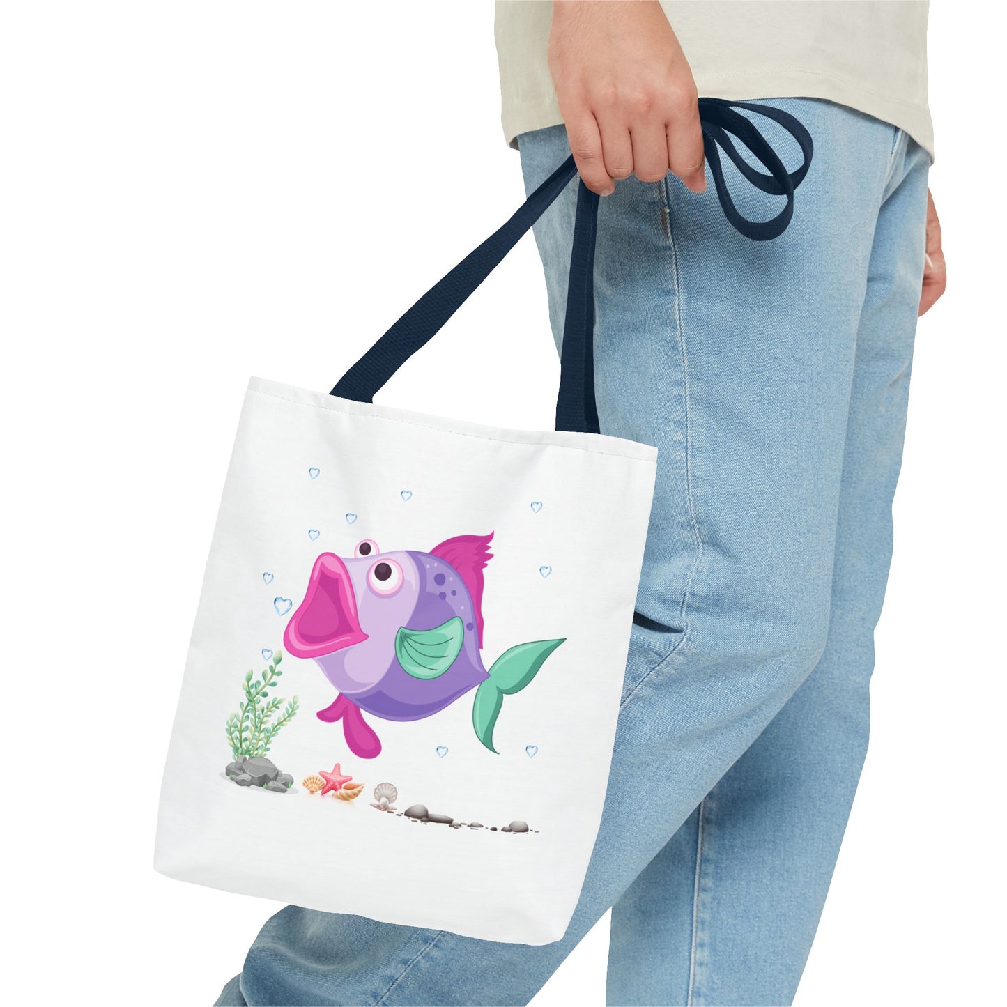 Fish with open mouth bubbles and underwater flora. Tote Bag