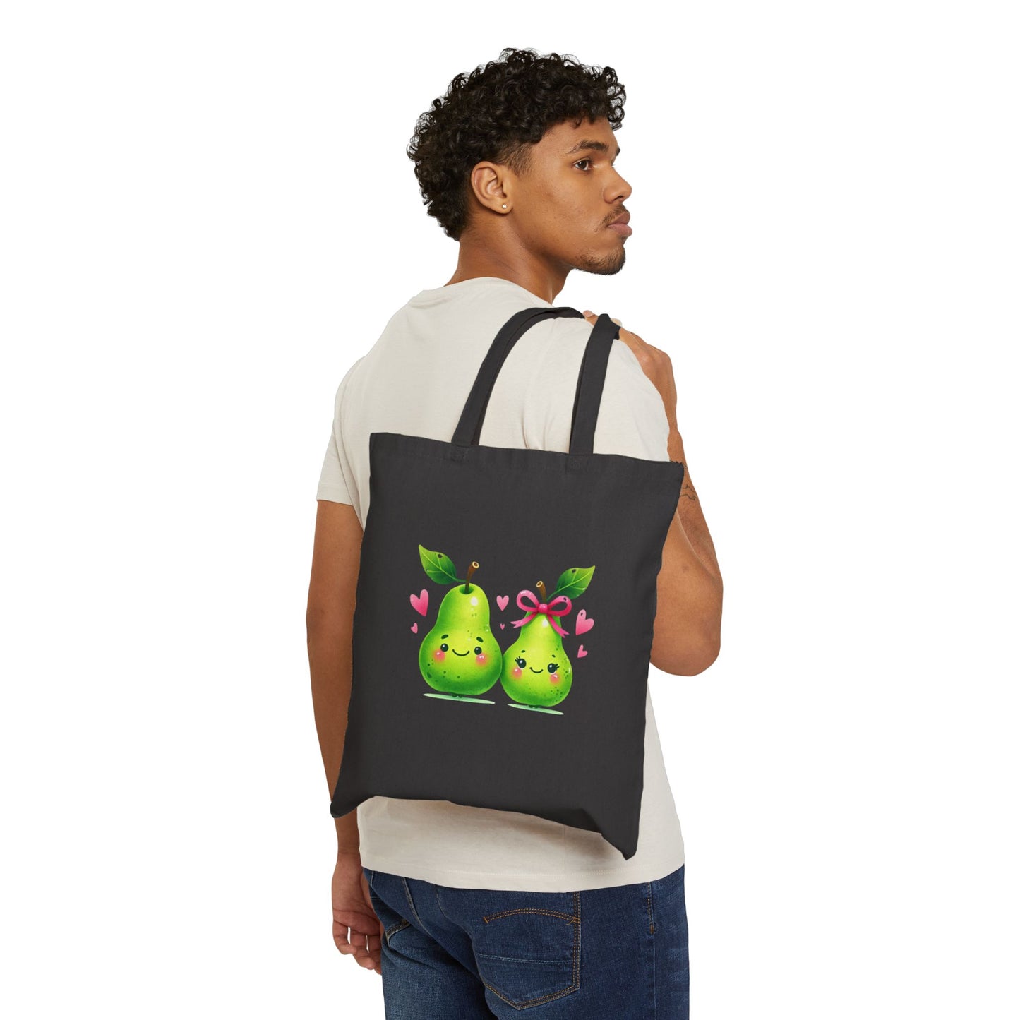 Pear Couple Canvas Tote Bag — Cute Kawaii Fruits Reusable Grocery Bag