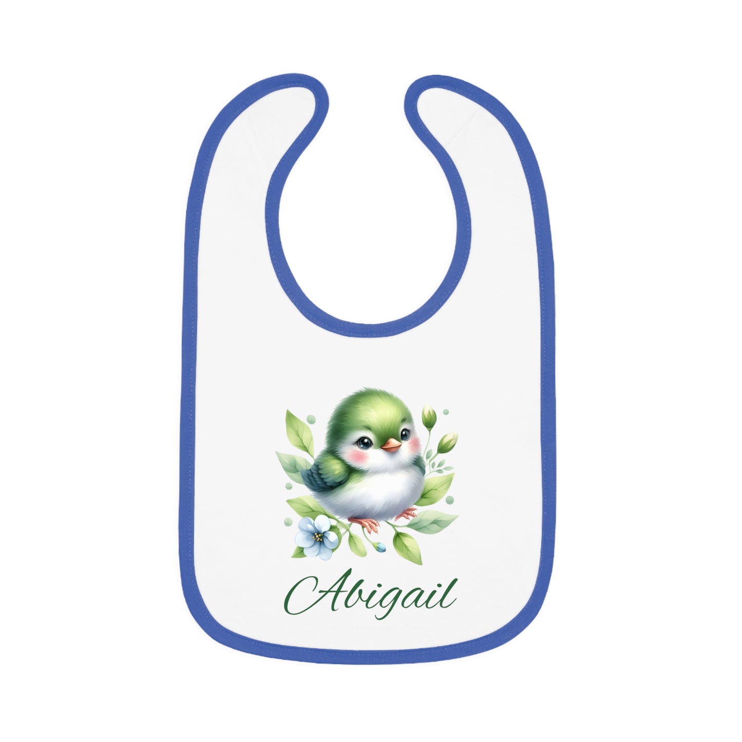 Personalized Baby Bib — Green Watercolor Bird with Name