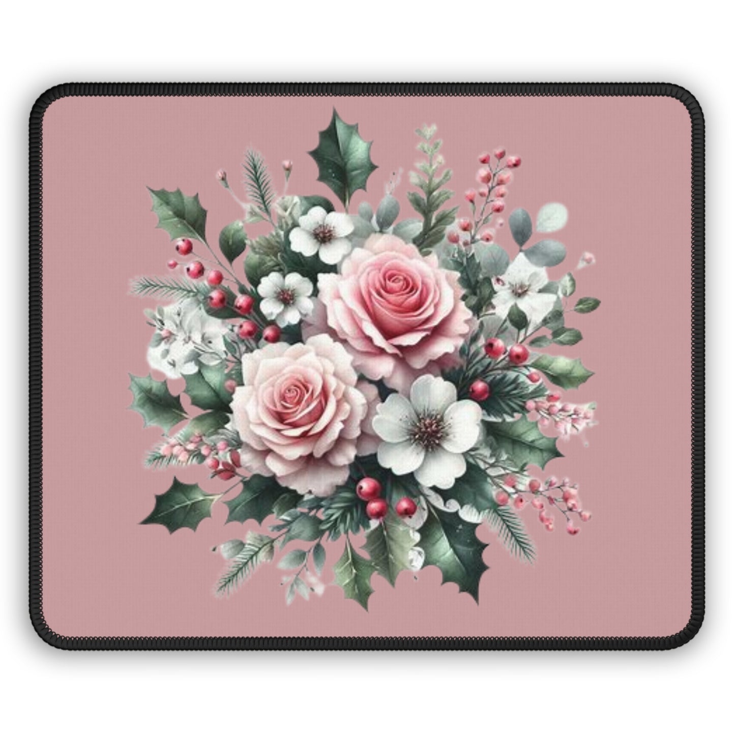 Floral Rose Gaming Mouse Pad — Pink Vintage Bouquet Desk Mat