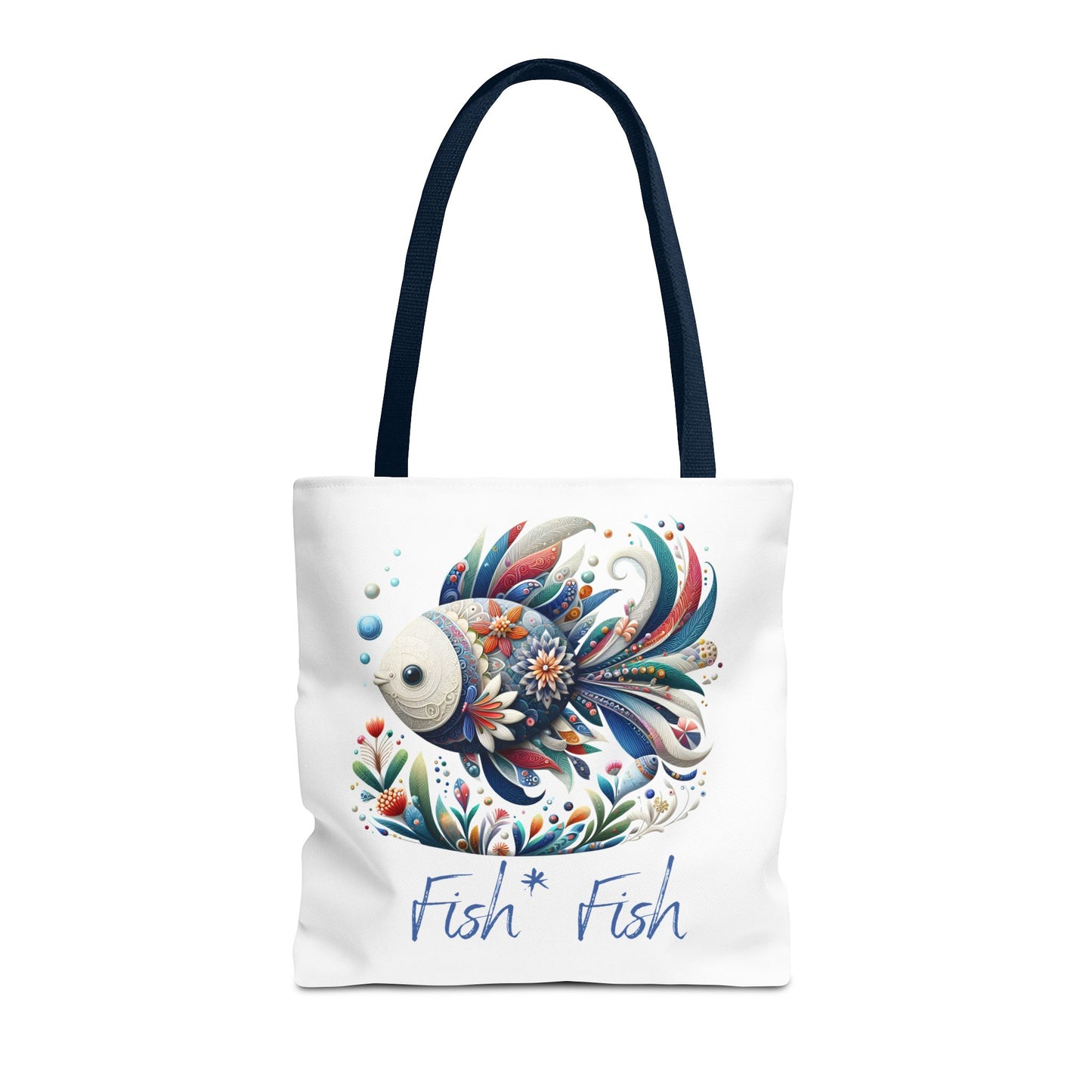 Floral Fish Tote Bag — Colorful Whimsical "Fish Fish" Canvas Tote