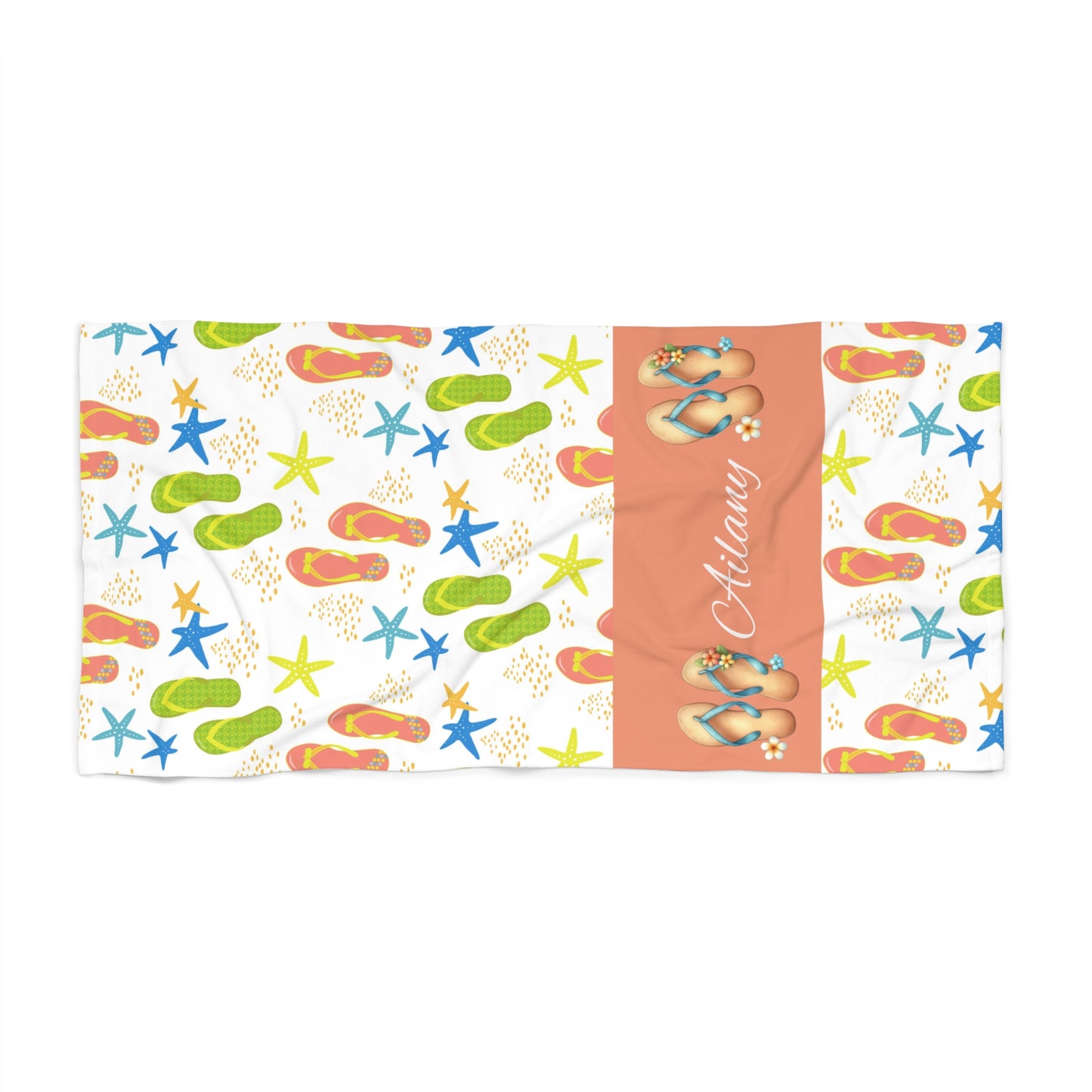 Personalized Flip Flop Beach Towel – Colorful Summer Sandals & Starfish Design