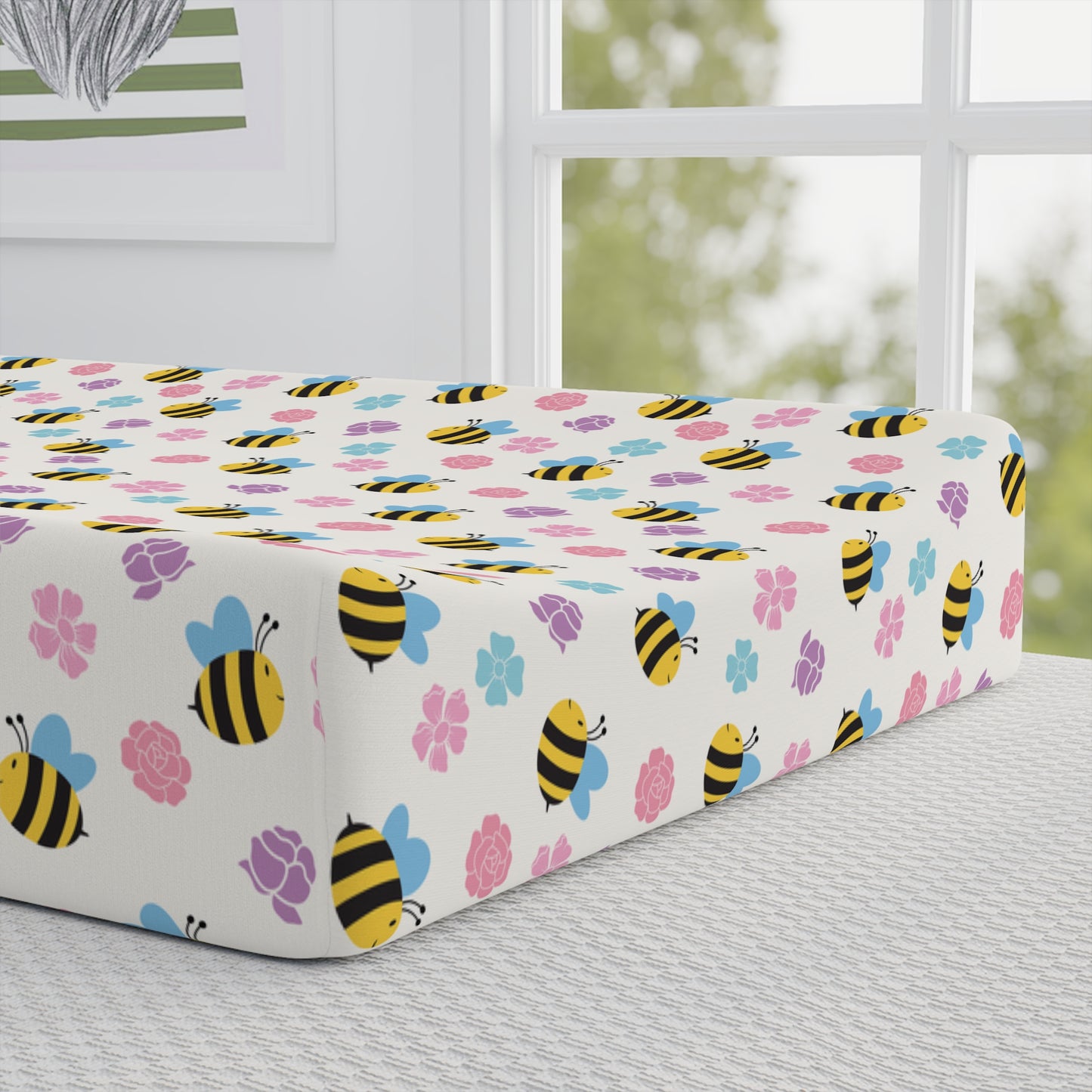 Bee & Blossom Baby Changing Pad Cover — Personalized Nursery Sleeper Cover (Name Option)
