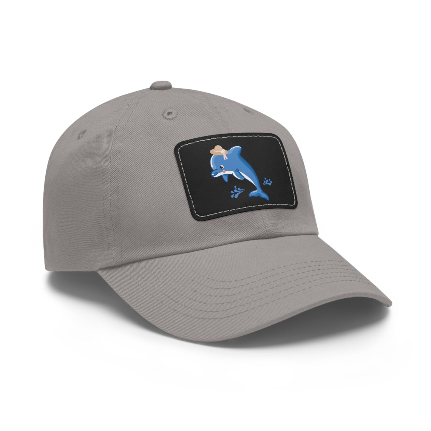 DDolphin wearing a straw hat with stylized water splashes ad Hat with Leather Patch (Rectangle)