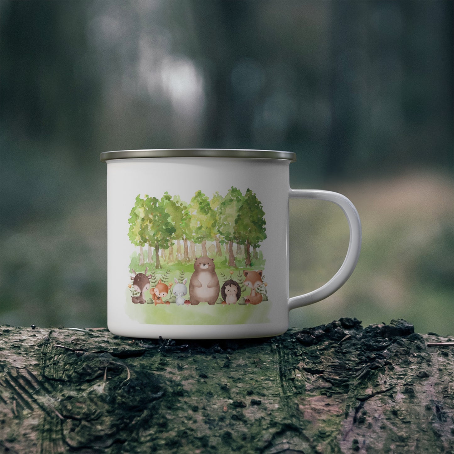 Whimsical Forest Animals Enamel Camping Mug