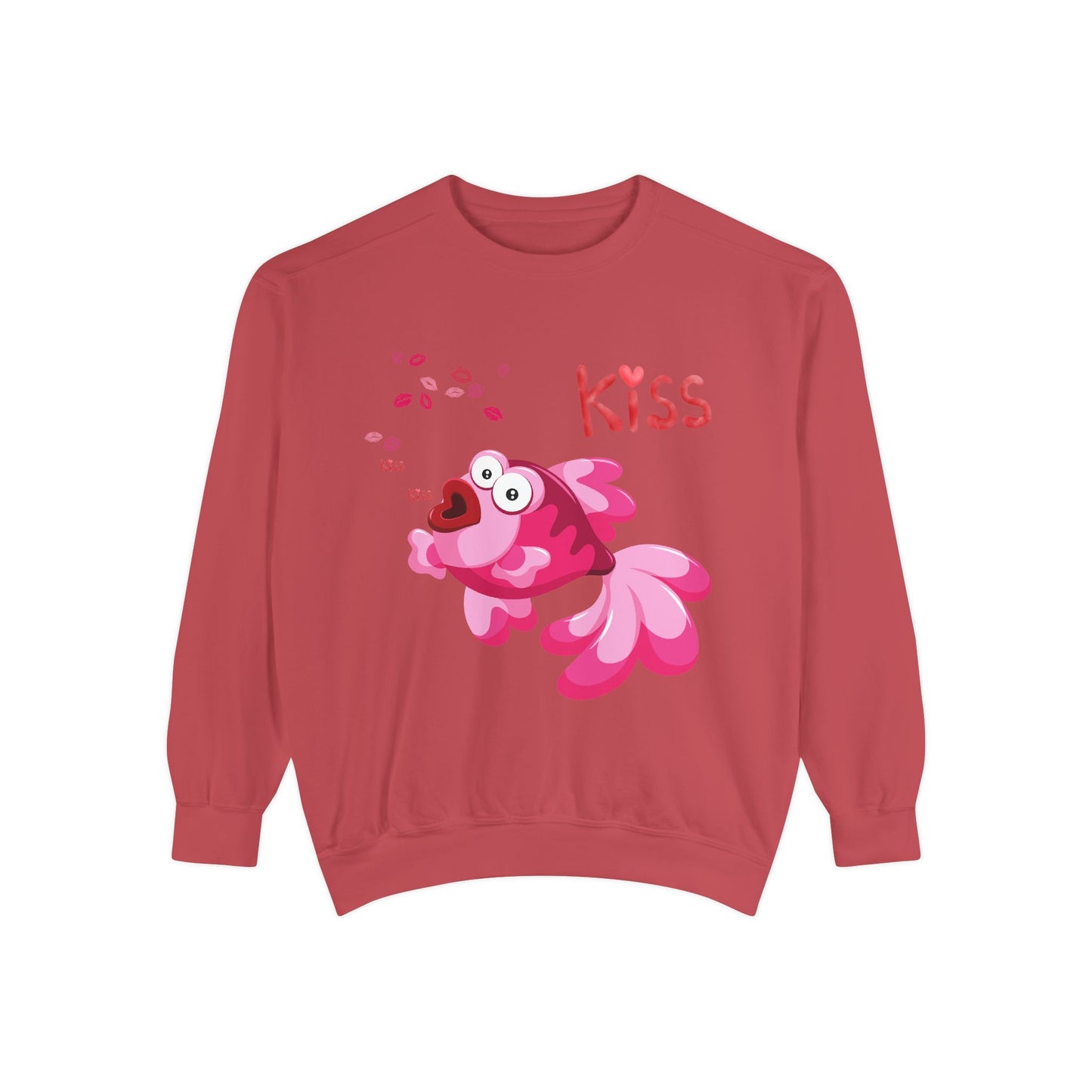 Pink fish with open mouth and kiss Unisex Garment-Dyed Sweatshirt