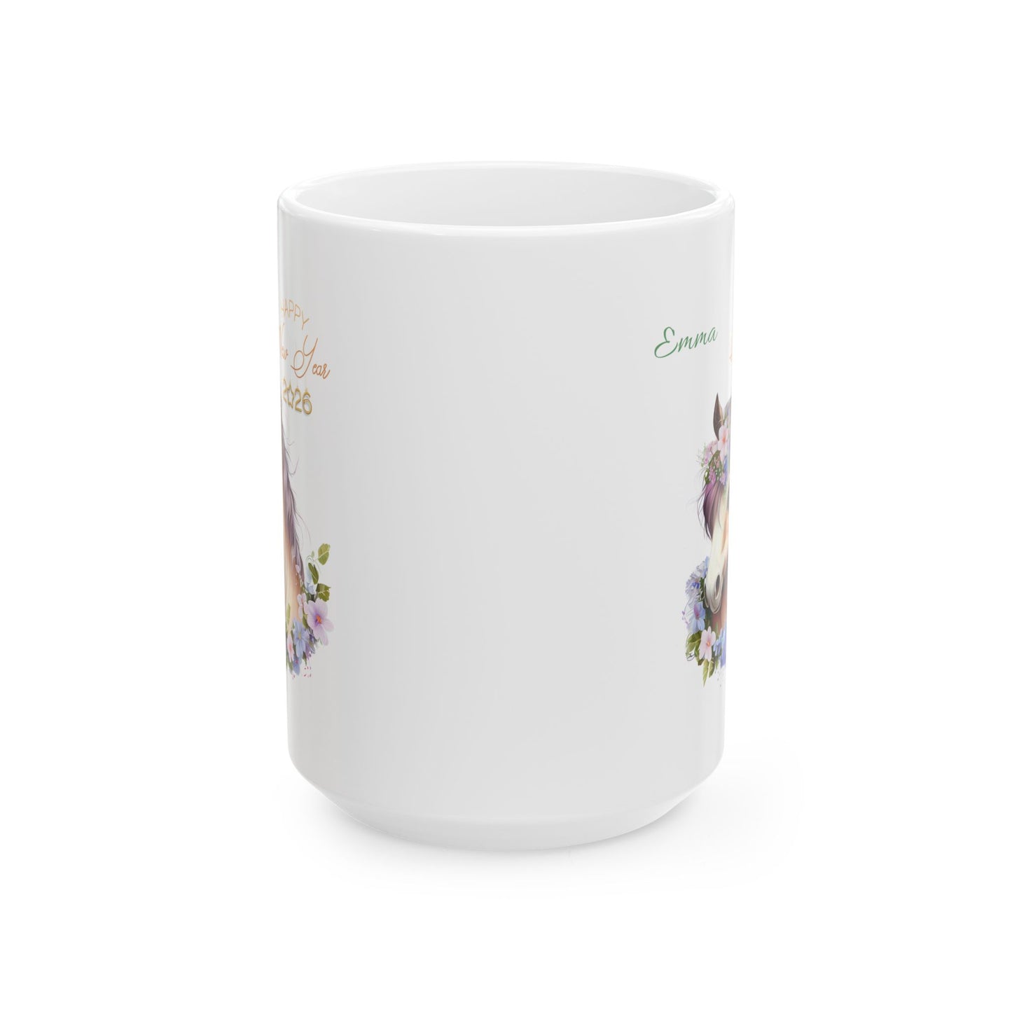 Floral Horse Ceramic Mug – Personalized "Emma" Coffee Cup (11oz & 15oz)