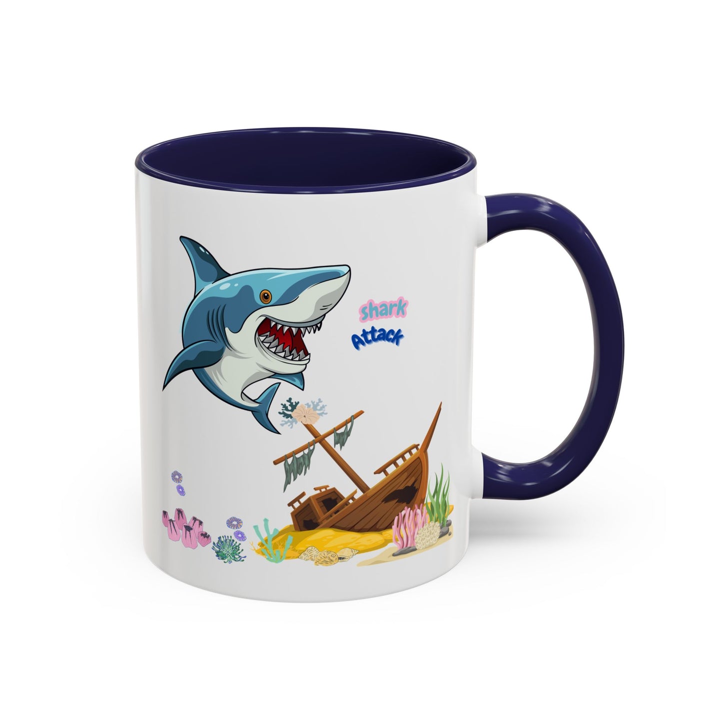 Shark ship colorful coral reef Coffee Mug