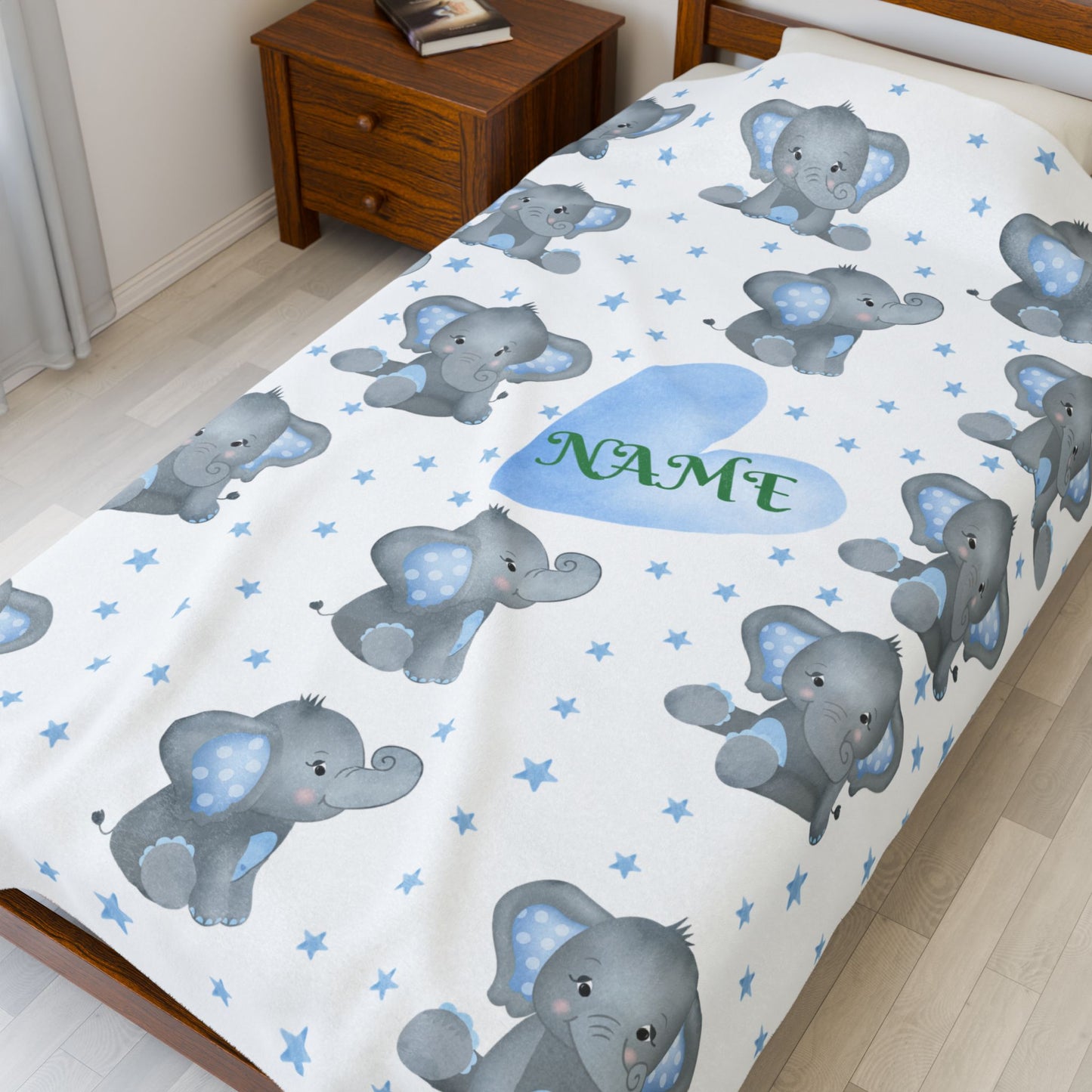 Personalized Elephant Velveteen Plush Blanket, Baby Blanket, Toddler Gift, Nursery Decor, Cute Childrens Blanket