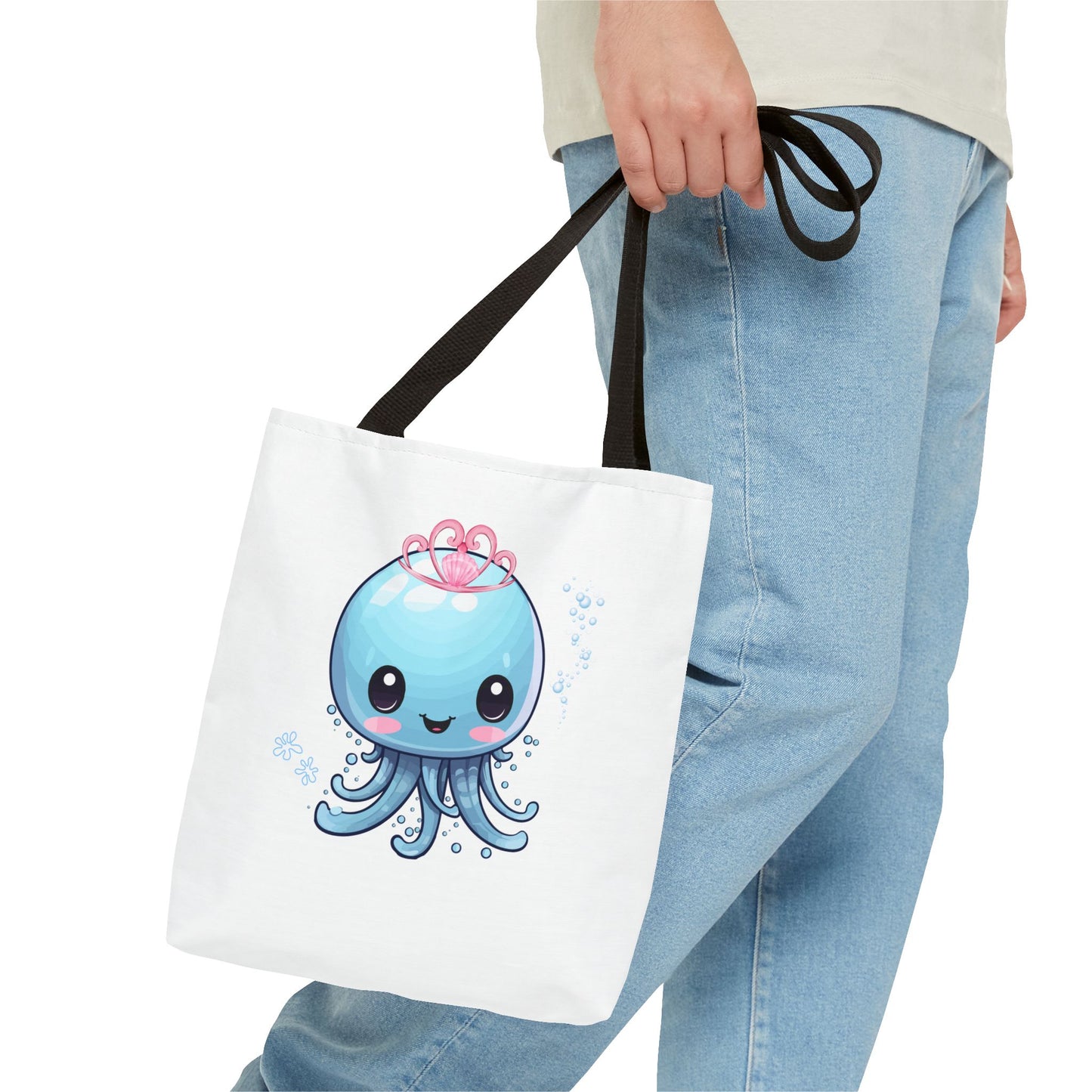 Blue jellyfish with a pink tiara Tote Bag