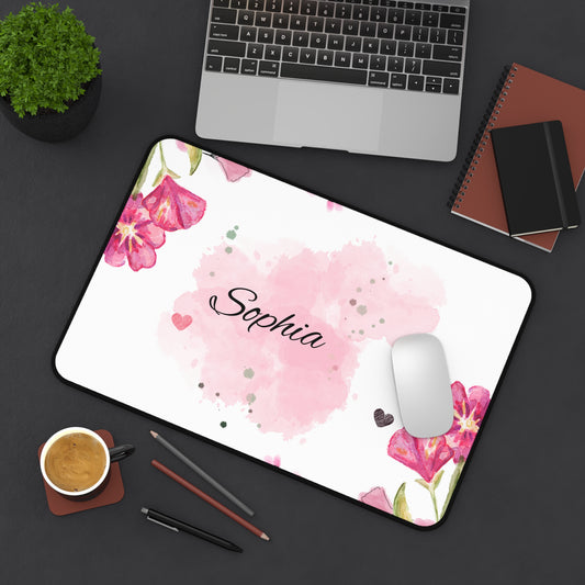 Personalized Floral Desk Mat - Custom Name Mouse Pad, Office Decor, Gift for Her, Stylish Workspace, Desk Accessories
