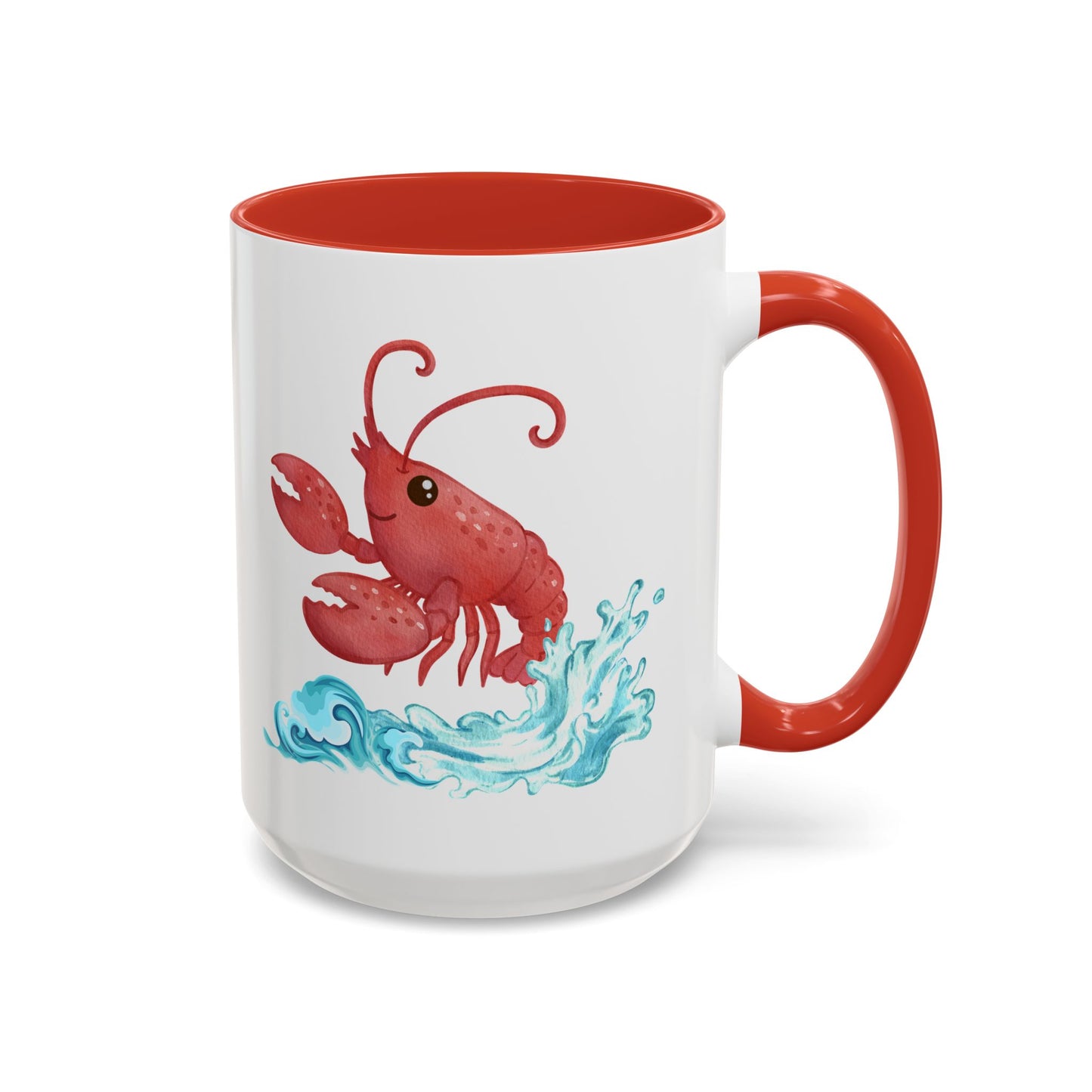 Cheerful red lobster emerging from stylized blue waves Coffee Mug