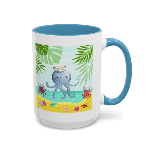 Octopus on a beach scene with tropical Coffee Mug
