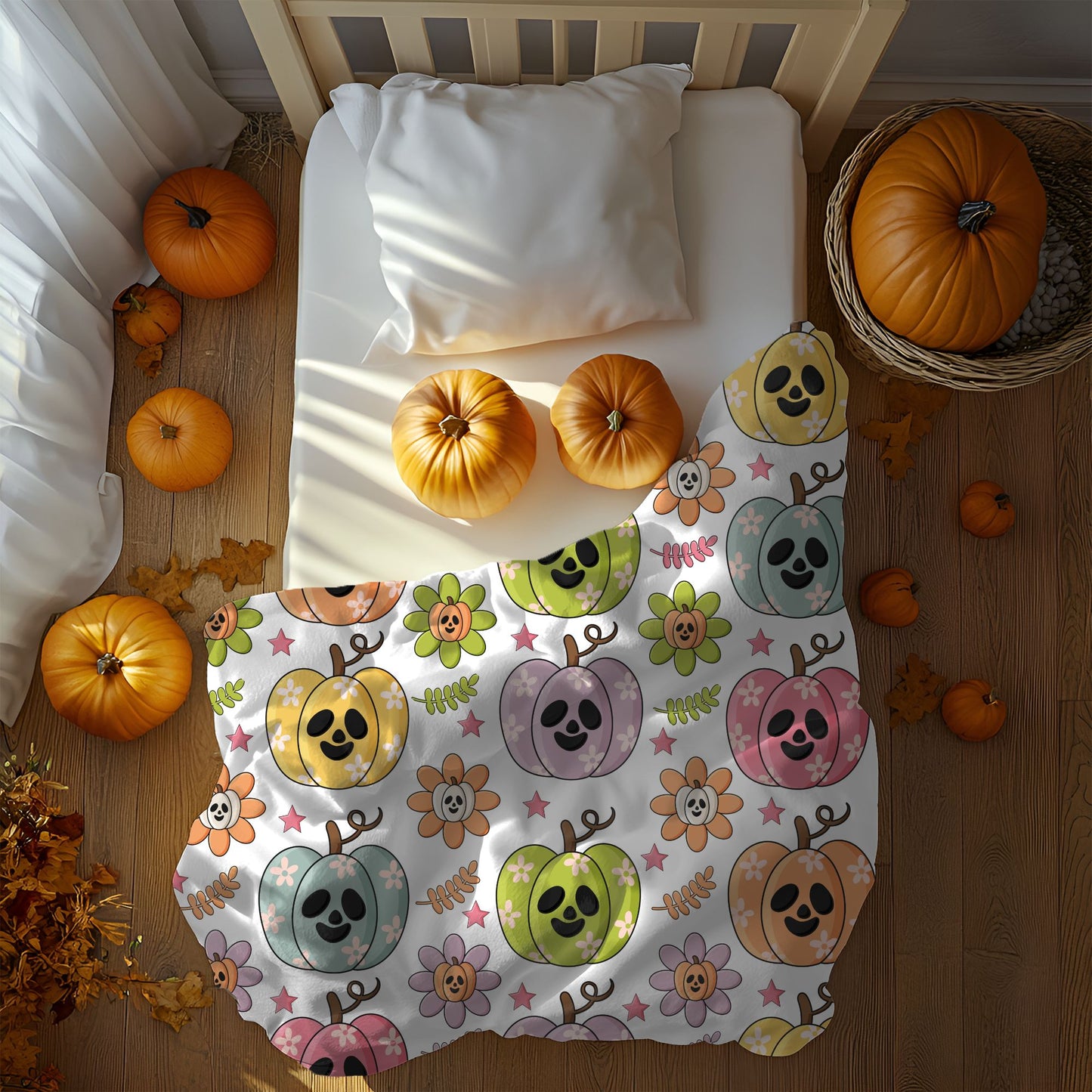 Colorful Pumpkin Plush Blanket, Cozy Fall Blanket, Halloween Decor, Cute Plush Throw, Autumn Gift Idea