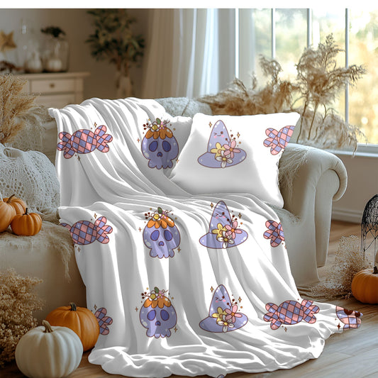 Cozy Velveteen Plush Blanket - Fun Skull & Floral Pattern, Unique Home Decor, Great Gift for Halloween, Birthdays, or Cozy Nights