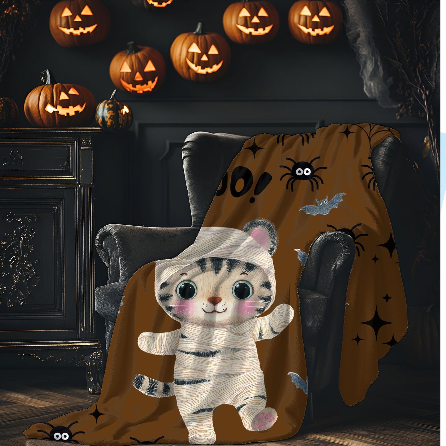 Cute Tiger Halloween Plush Blanket, Cozy Throw for Kids, Soft Fleece Blanket, Halloween Decor, Perfect Gift for Fall Celebrations