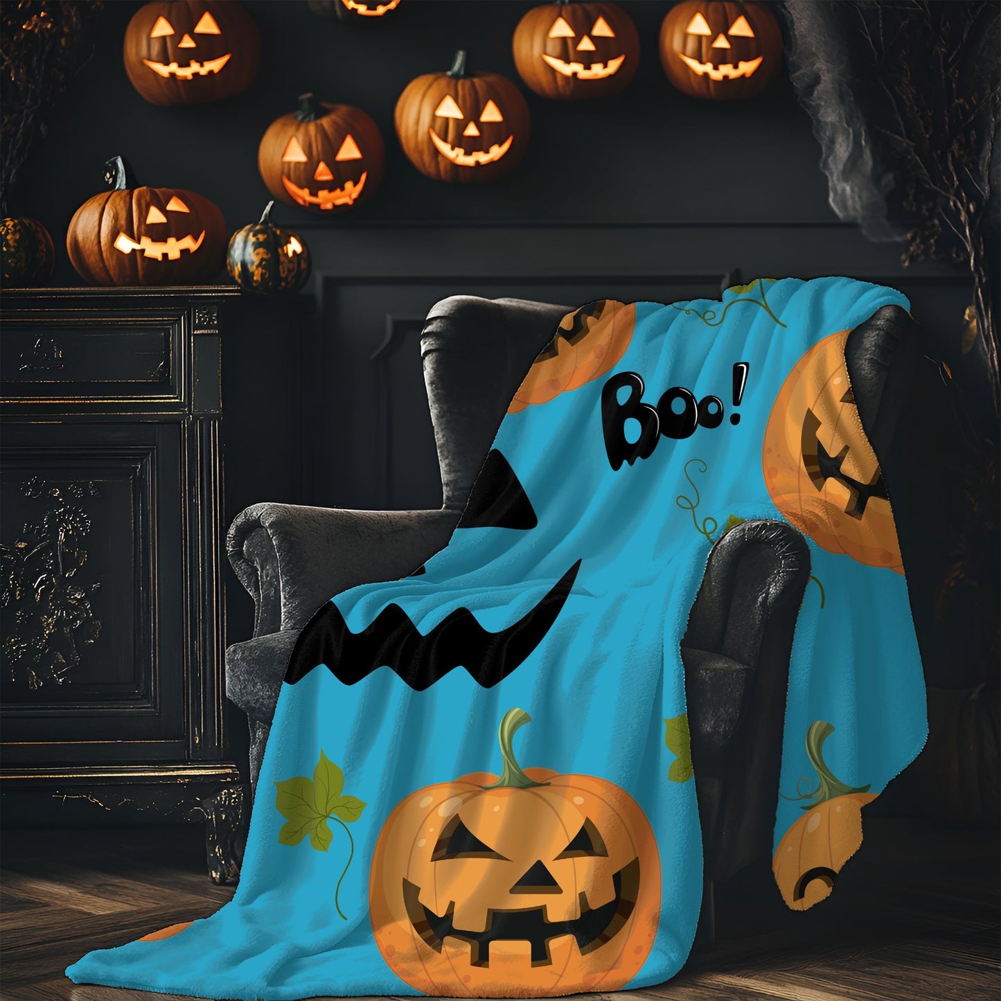 Halloween Pumpkin Plush Blanket, Cozy Throw for Fall Decor, Spooky Home Accents, Perfect for Trick or Treating