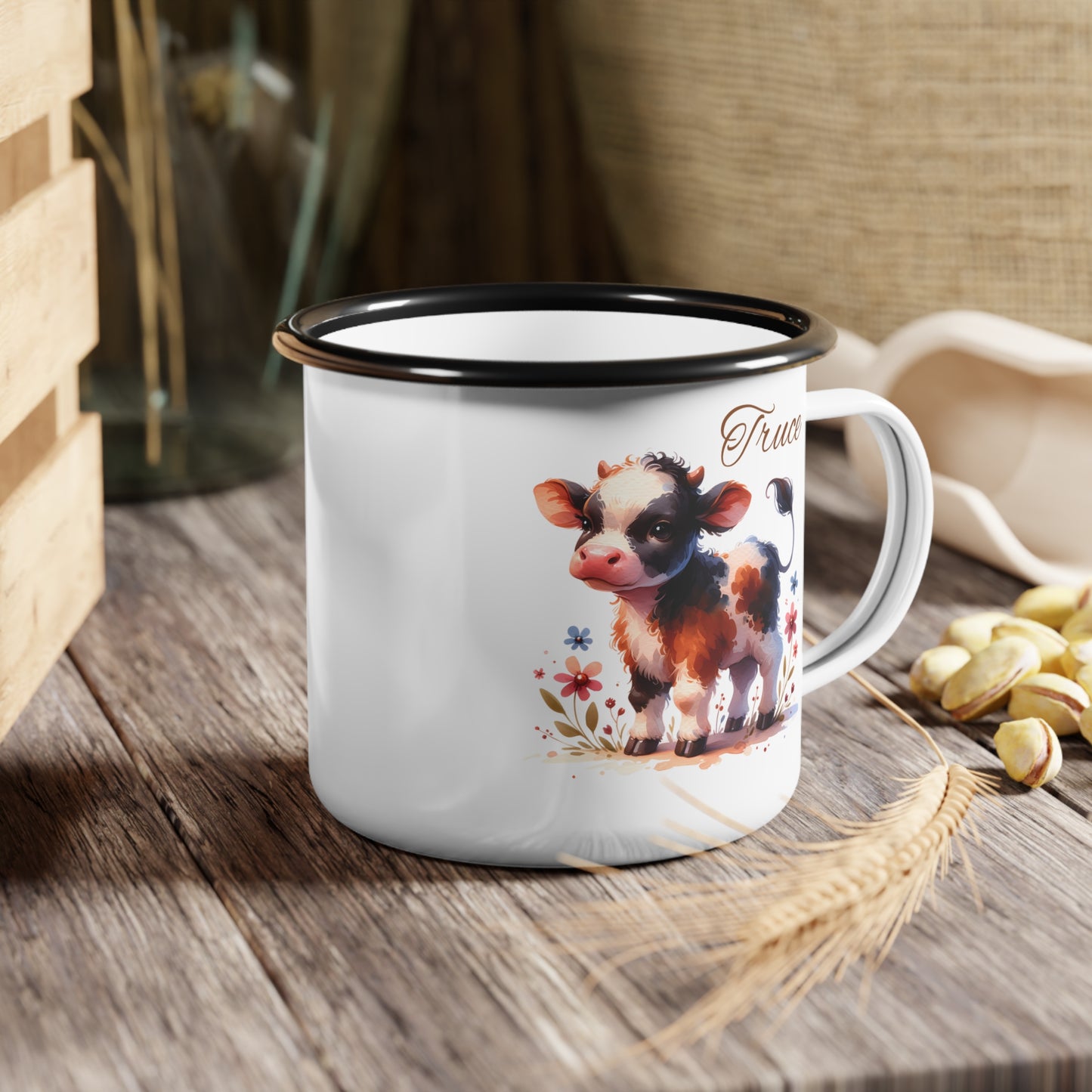 Enamel Camp Cup — Cute Calf 'Truce' Camper Mug