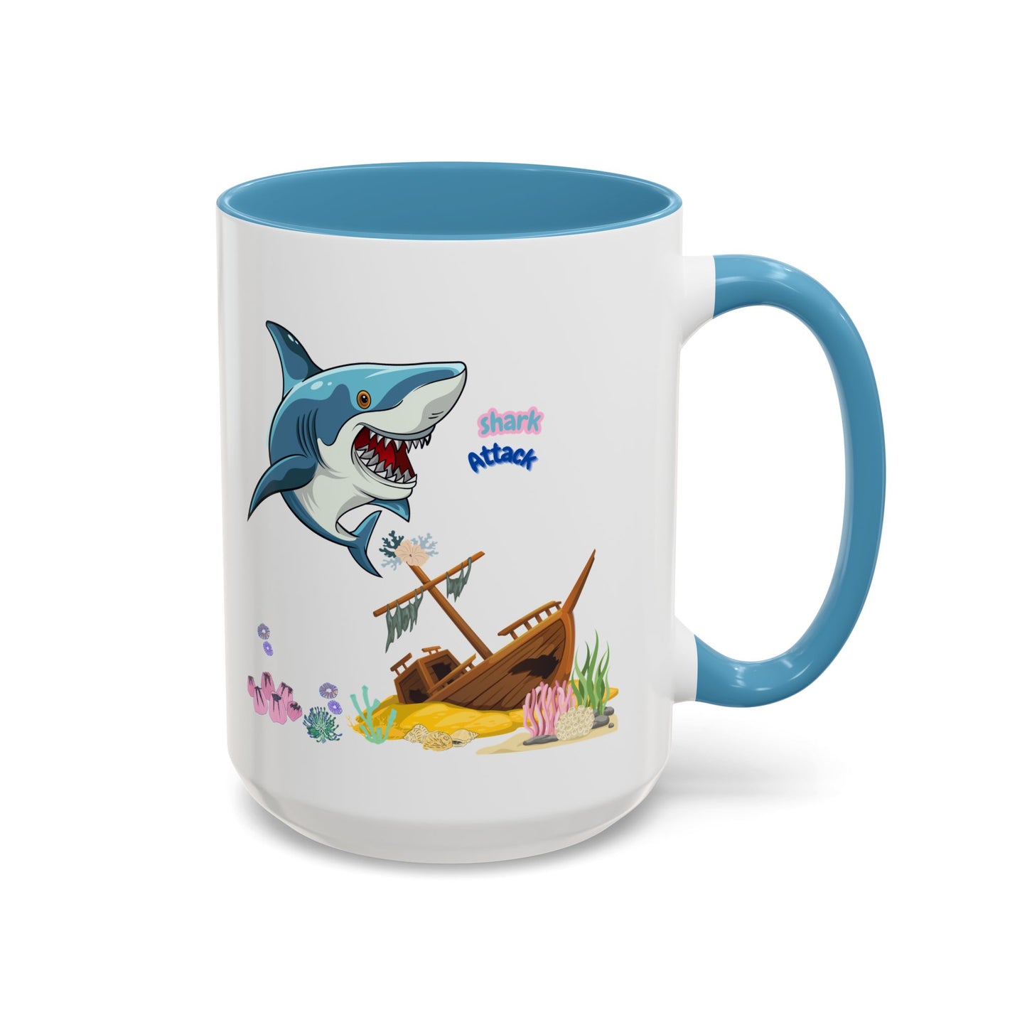 Shark ship colorful coral reef Coffee Mug