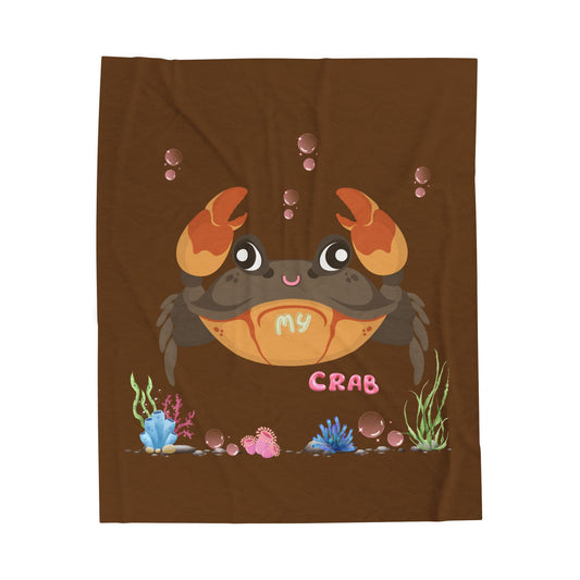 Crab with subtle bubbles and underwater flora Velveteen Plush Blanket