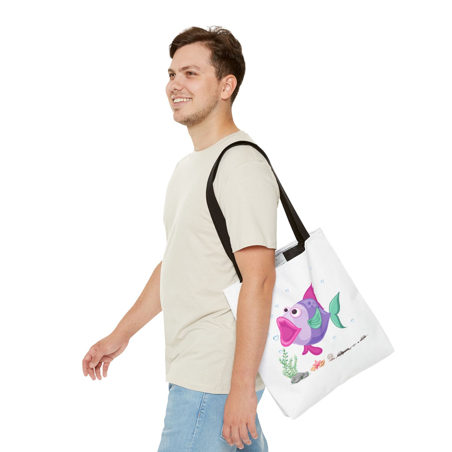 Fish with open mouth bubbles and underwater flora. Tote Bag