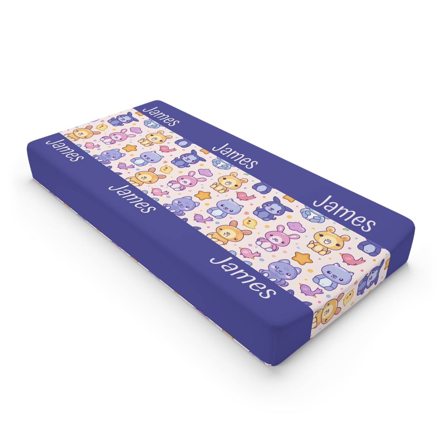 Personalized Baby Changing Pad Cover — Cute Animal Pattern with Name (James)