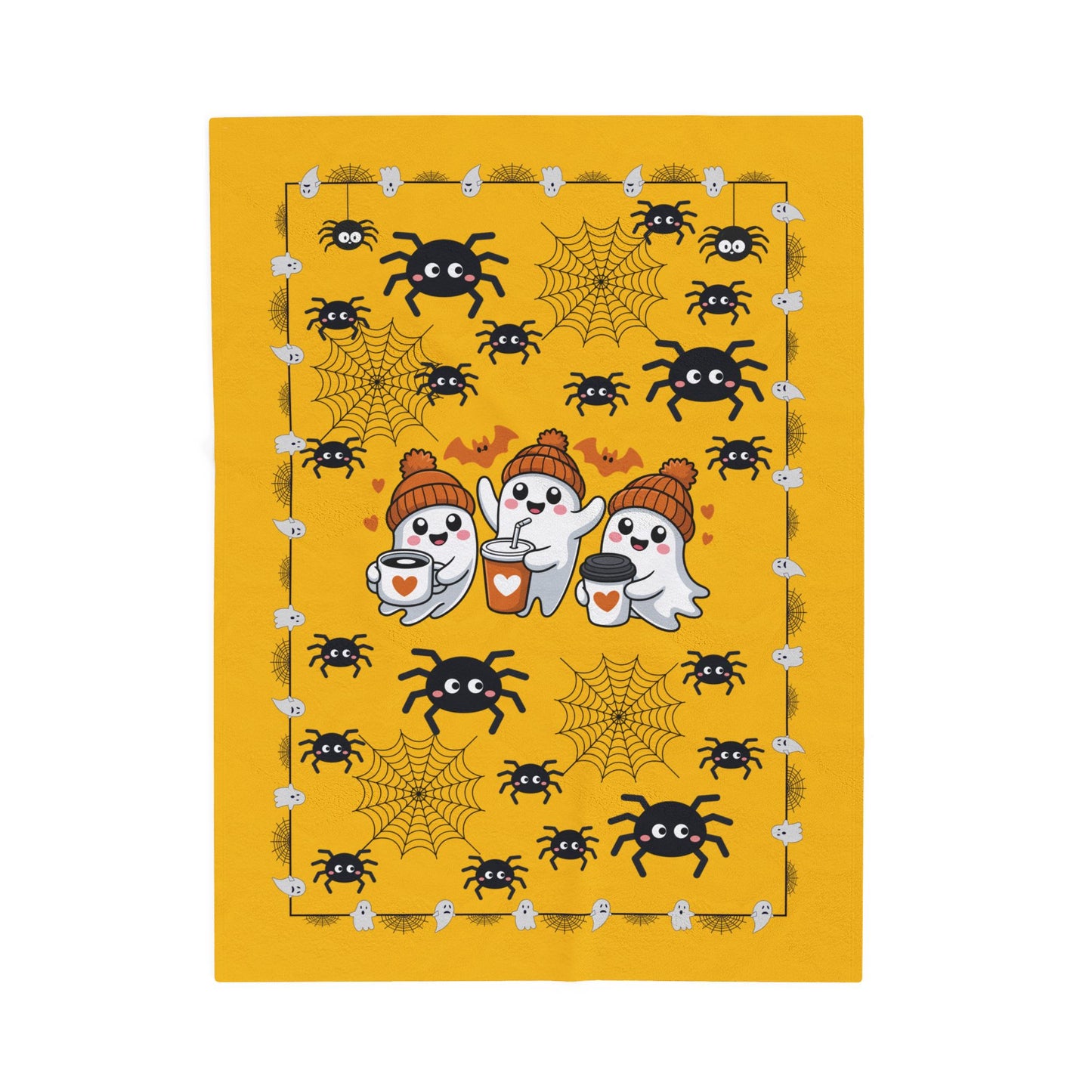 Cozy Halloween Velveteen Plush Blanket for Spooky Nights, Ghosts and Spiders Design, Perfect for Fall Decor, Gift, and Movie Nights