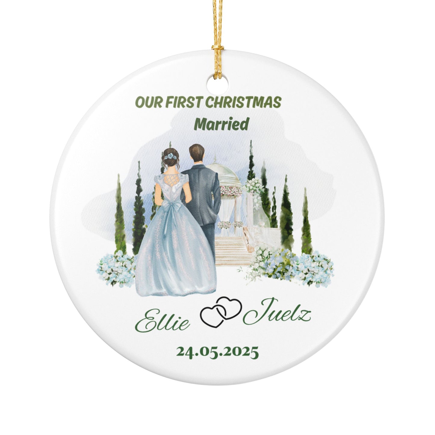 Personalized Wedding Ornament, First Christmas Ornament, Custom Couple Keepsake, Holiday Decor, Newlywed Gift