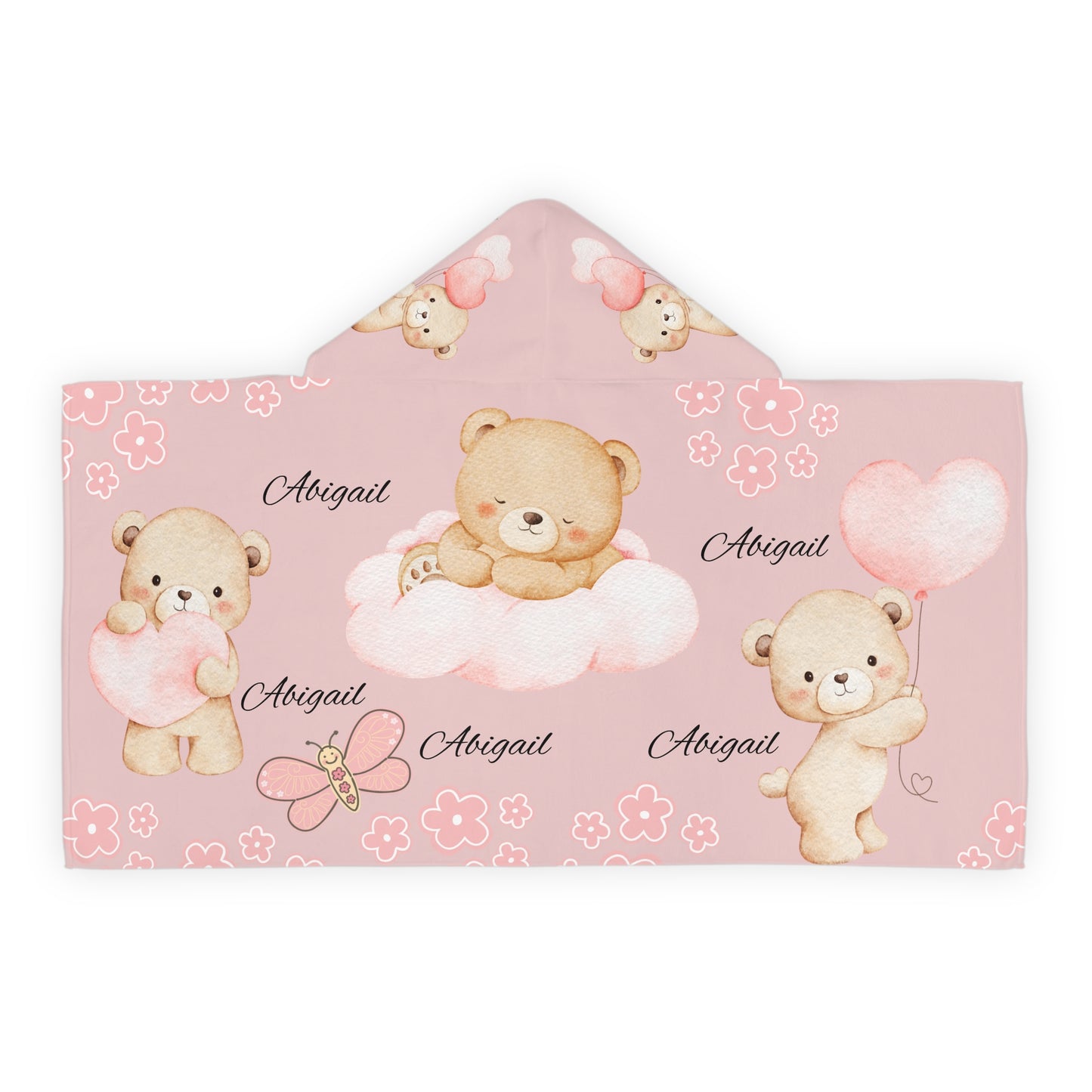 Personalized Baby Bear Hooded Towel – Pink Name Cuddle Design