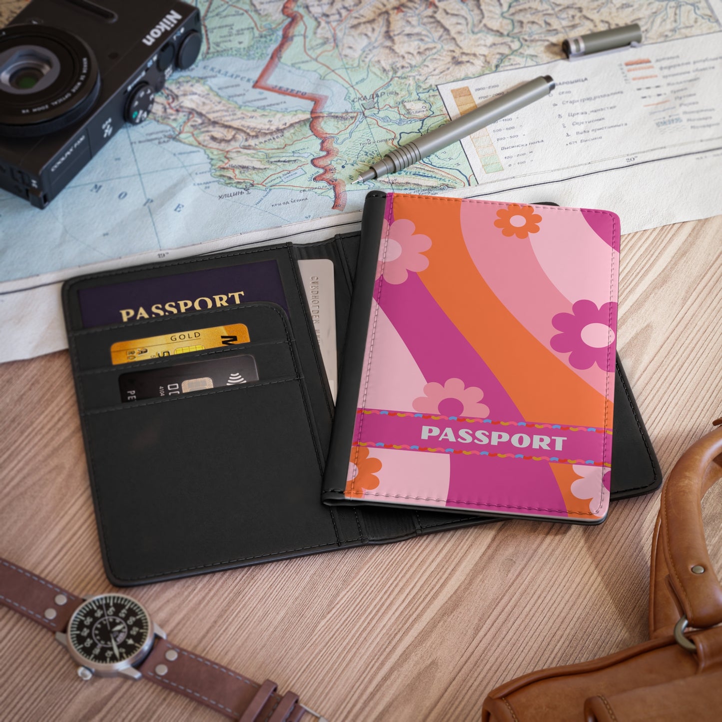 Passport Cover — Retro Floral Pink & Orange Passport Holder