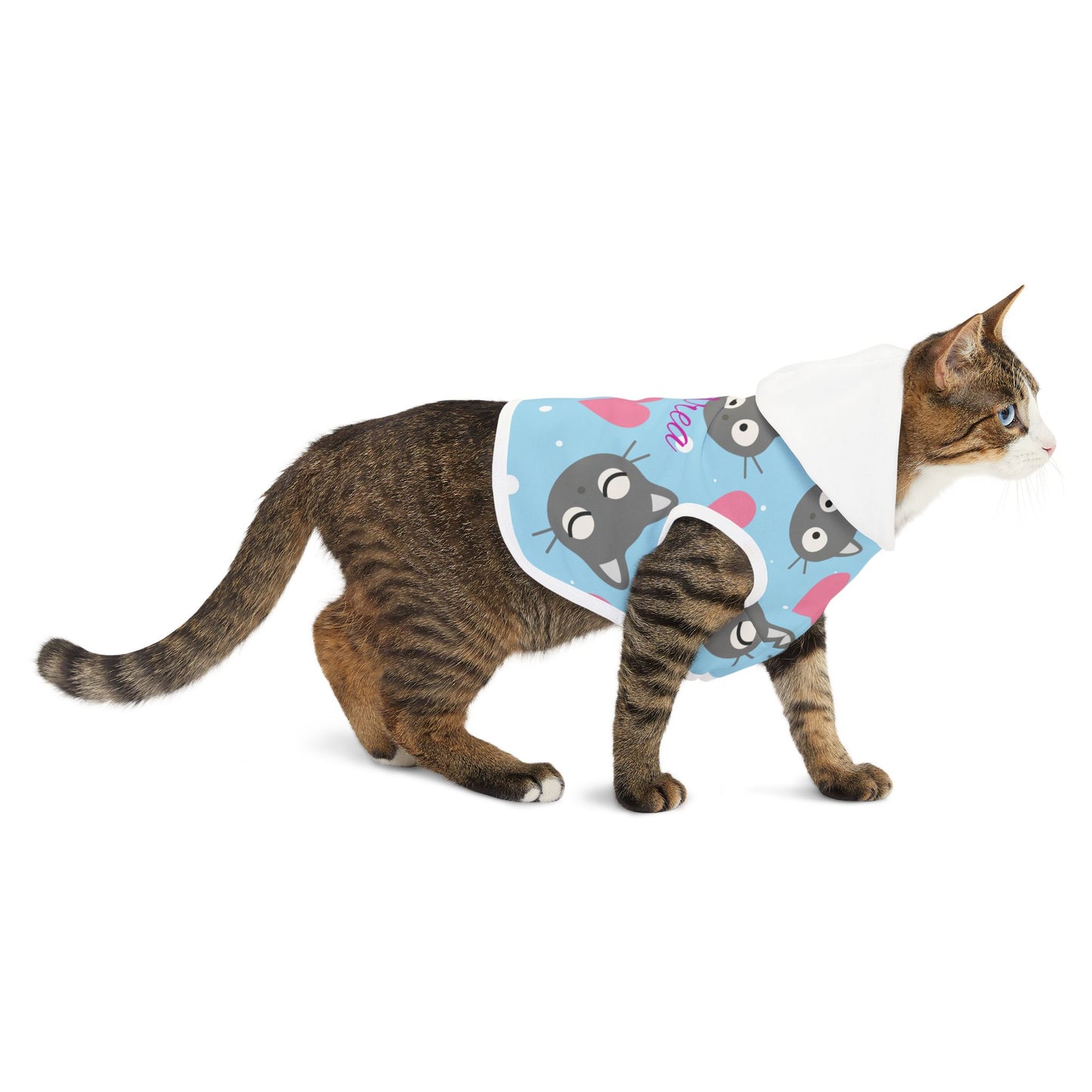 Personalized Cat Heart Pet Hoodie — Cute Blue Cat Pattern Dog & Cat Hoodie