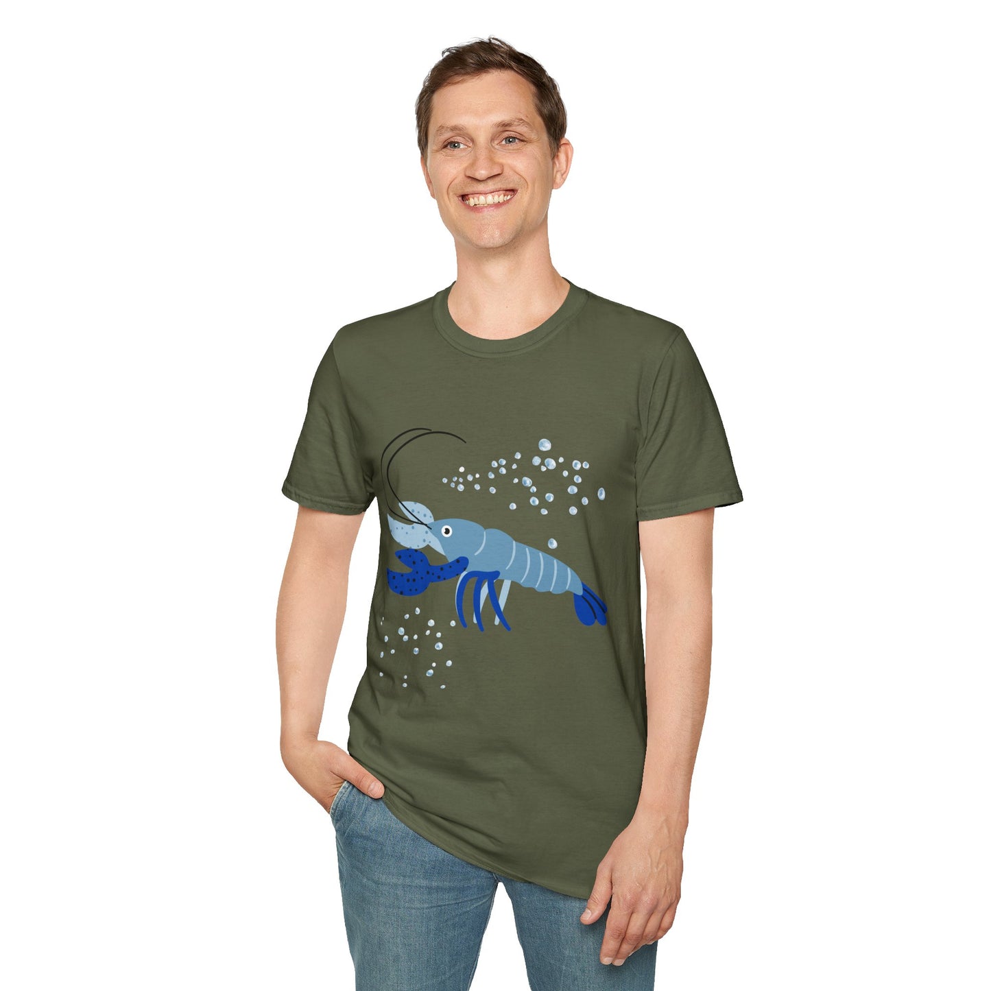 Blue Lobster Unisex Softstyle T-Shirt, Seafood Lover Tee, Summer Casual Wear, Beach T-Shirt, Gift for Foodies