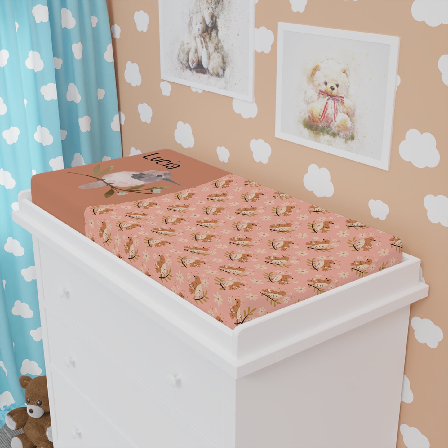 Floral Fawn Baby Changing Pad Cover — Personalized Nursery Changing Mat