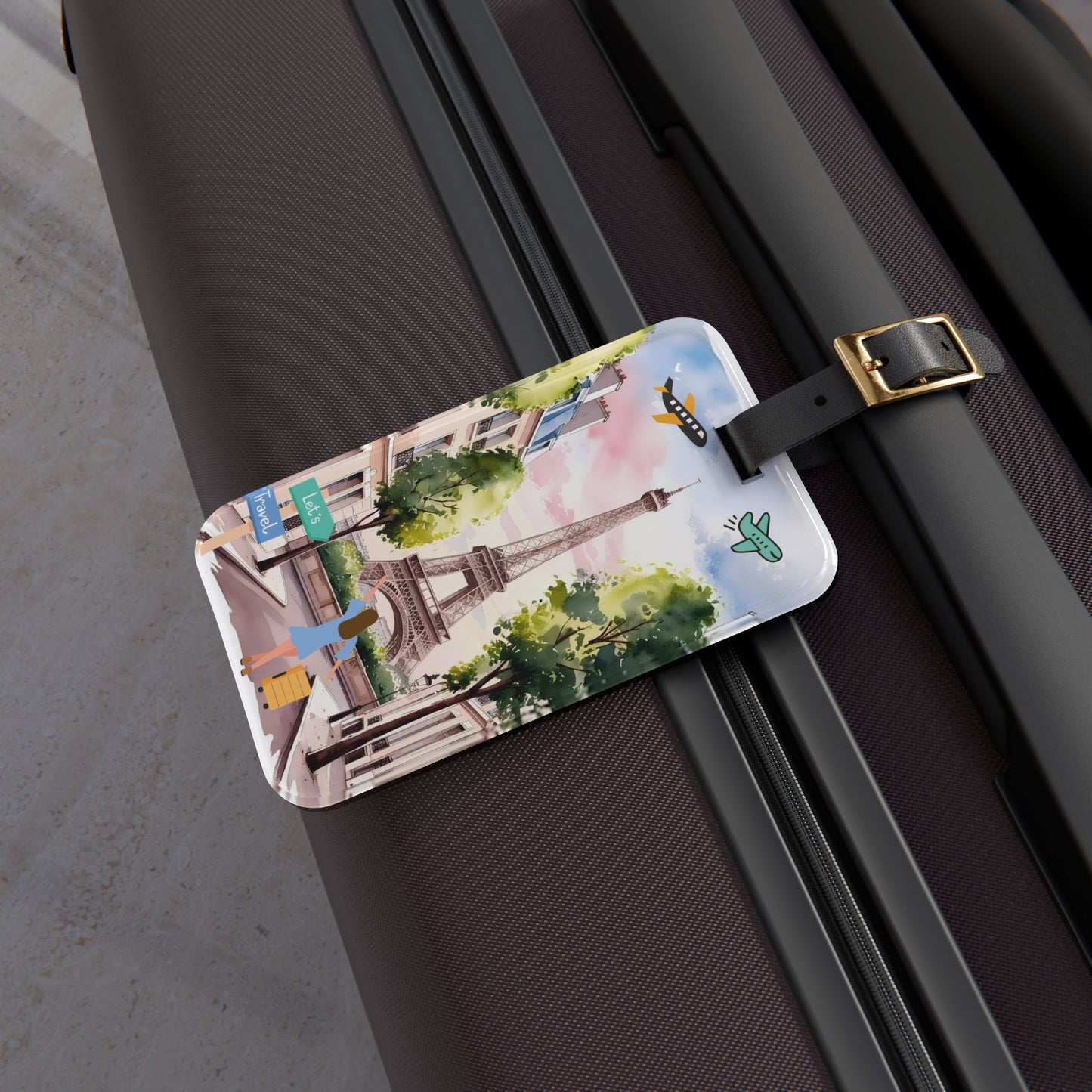 Eiffel Tower Travel Luggage Tag – Paris Vacation ID Tag with 'Let's Travel' Design