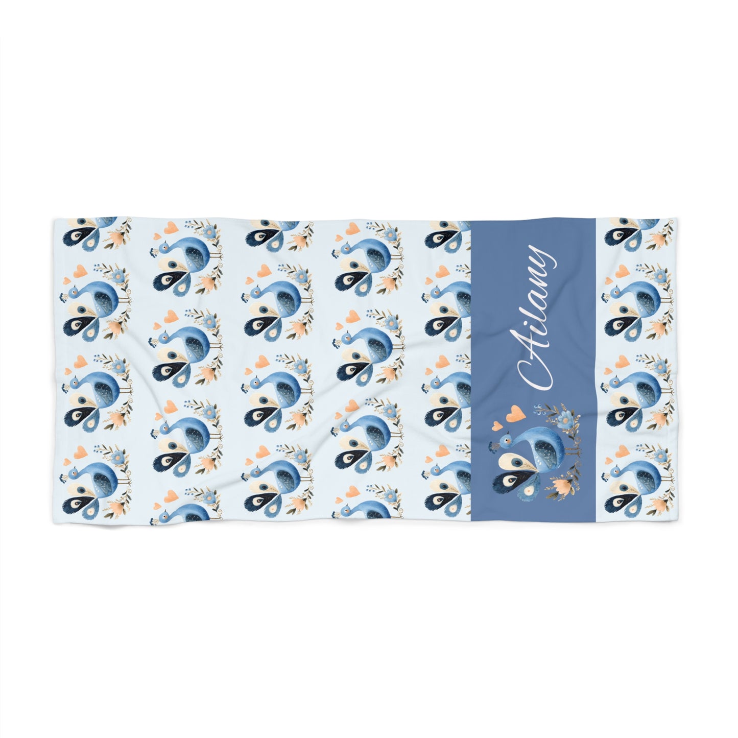 Personalized Dolphin Beach Towel — Blue Floral Ocean Design, Custom Name Option