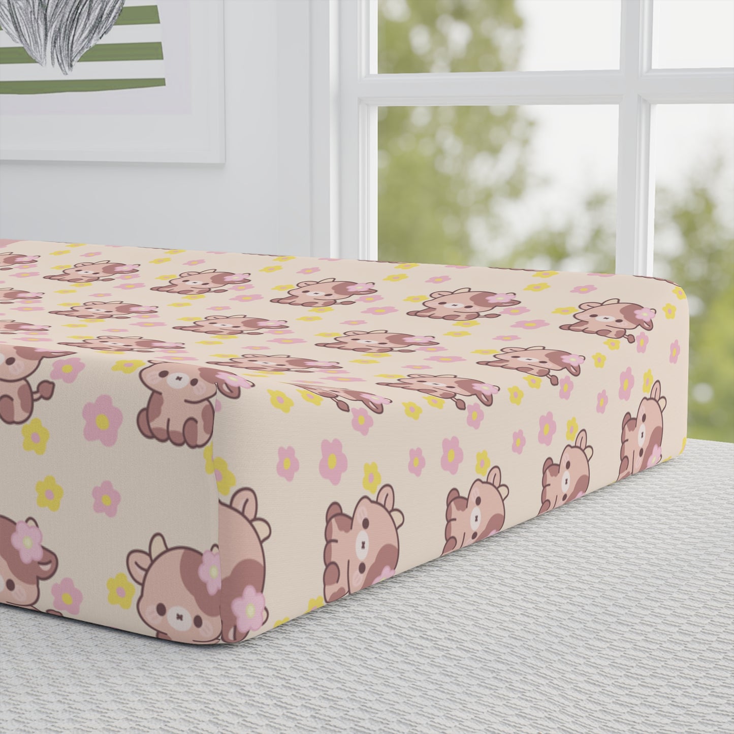 Pink Cute Cow Baby Changing Pad Cover – Personalized Nursery Bedding