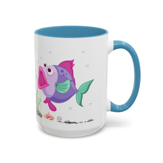 Fish with open mouth bubbles and underwater flora. Coffee Mug