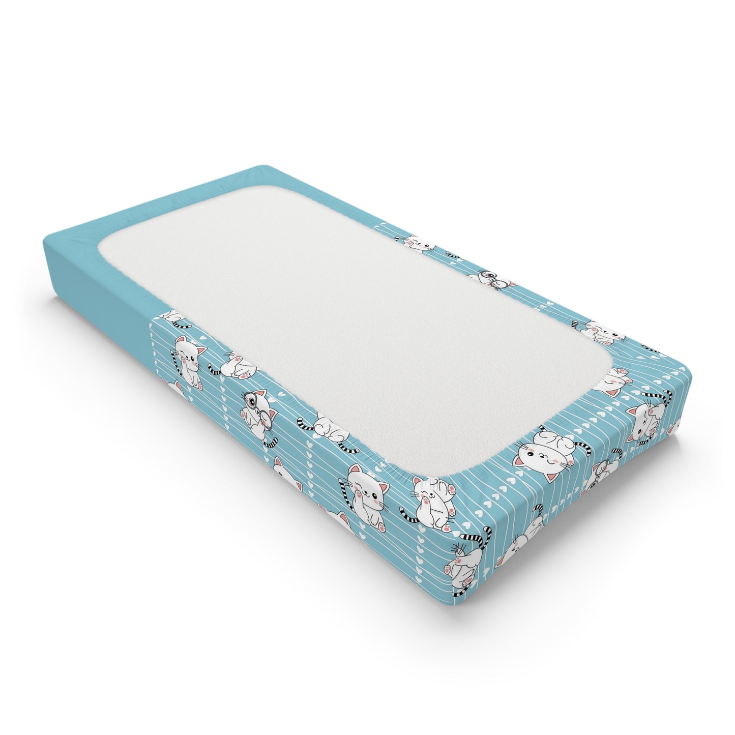Blue Kitten Baby Changing Pad Cover — Personalized Name Nursery Accessory