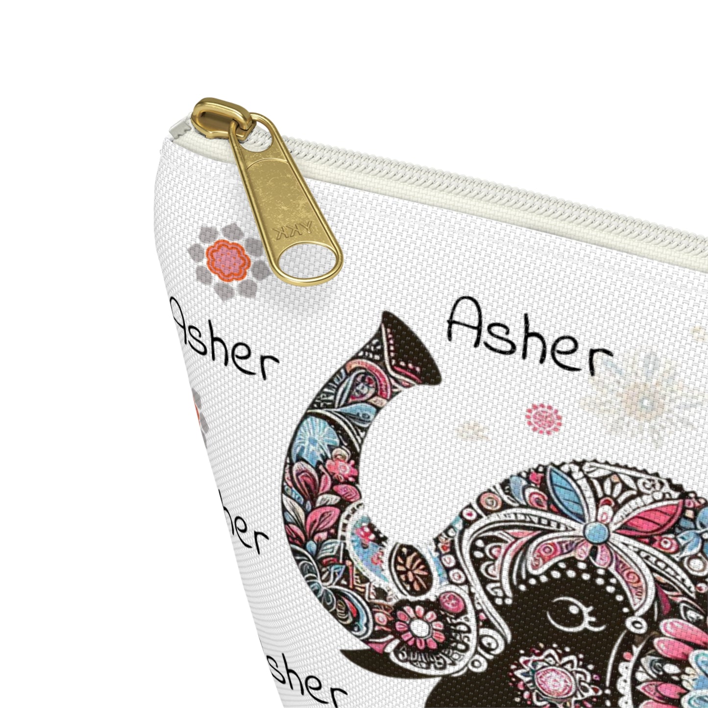 Personalized Elephant Accessory Pouch — Floral T-Bottom Makeup Bag